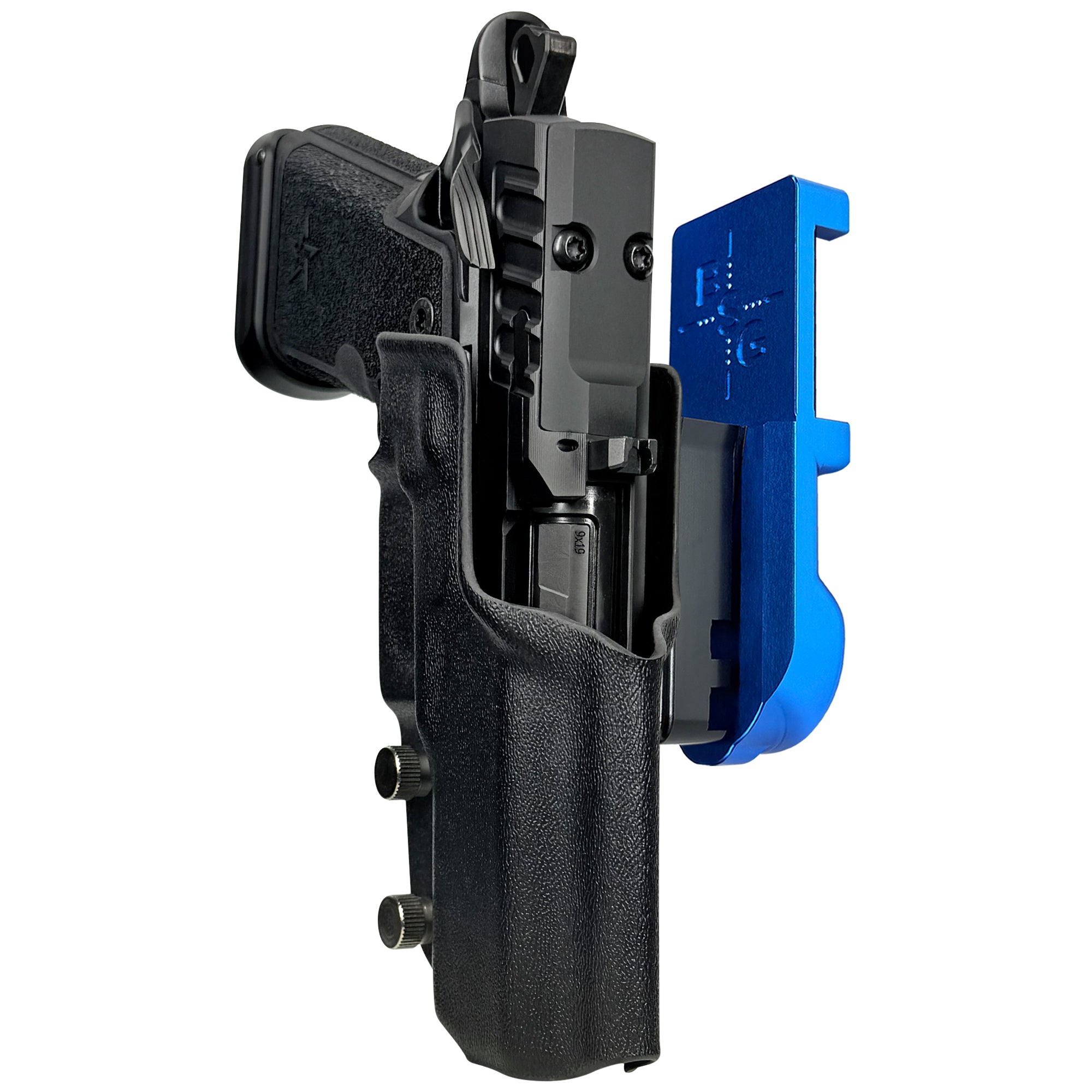 Staccato HD C4X IPSC/USPA Quick Mount Holster with Blue Belt Attachment, Black Holster Shell