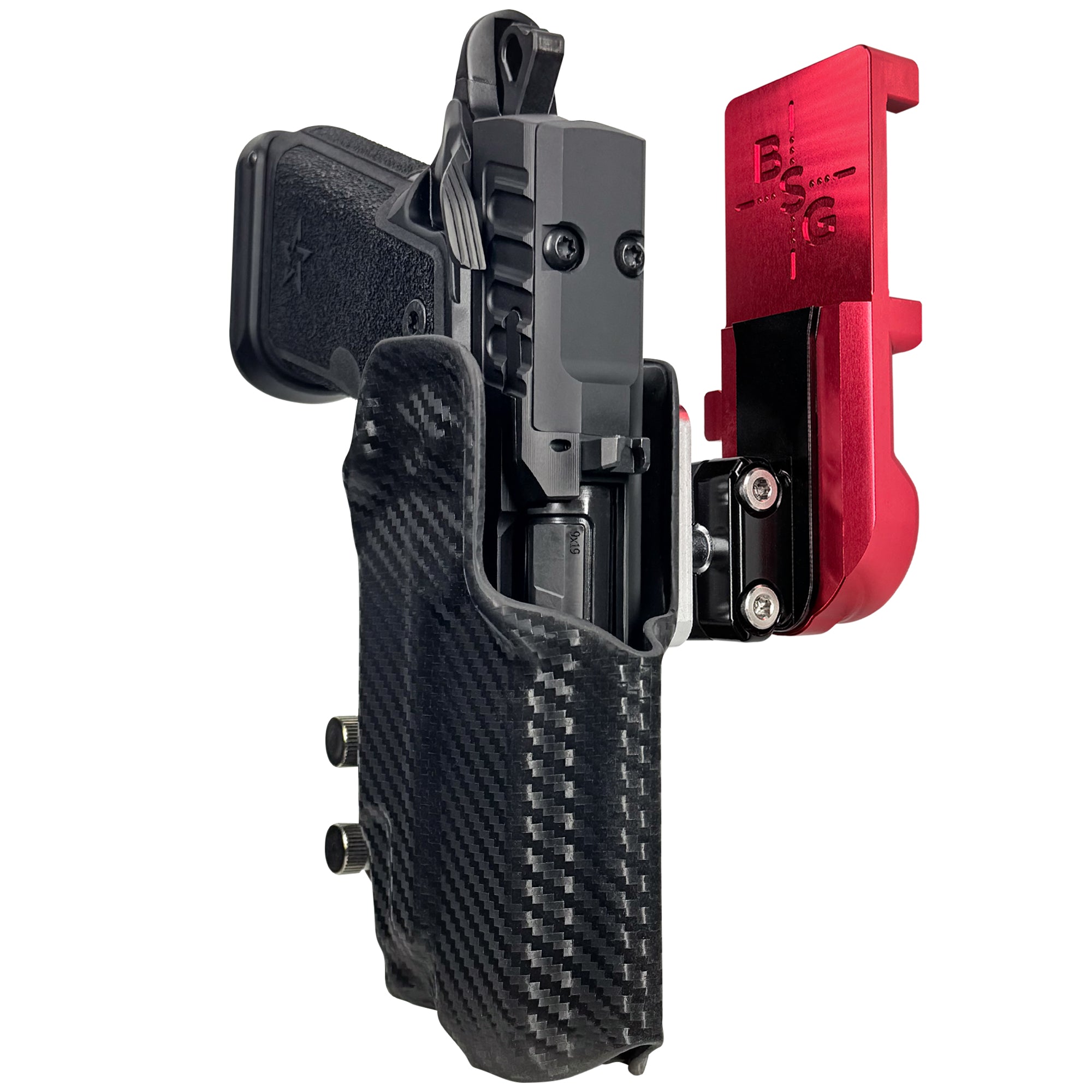 HD C4X TLR-7X IPSC/USPA Quick Mount Ball Joint Holster with Red Belt Attachment, Carbon Fiber Holster Shell