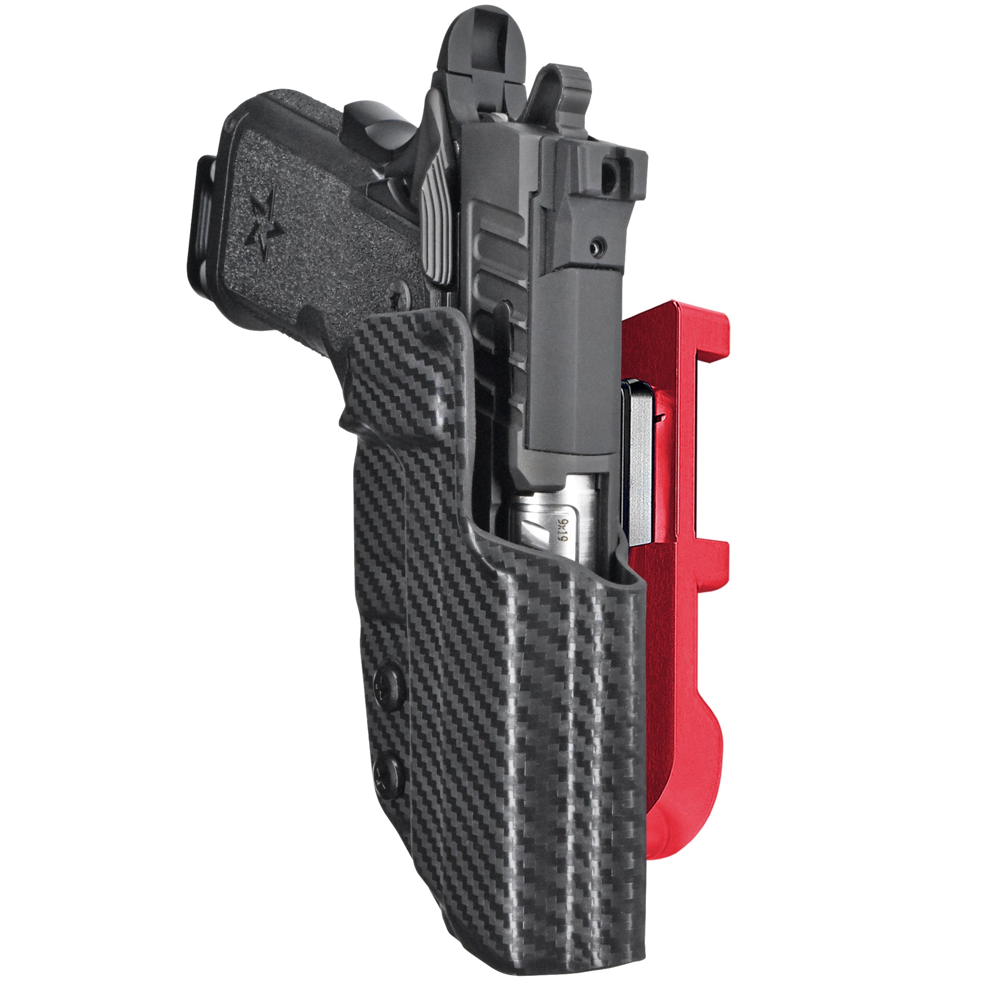 Staccato CS 2023 IDPA Quick Mount Holster with Red Belt Attachment, Carbon Fiber Holster Shell