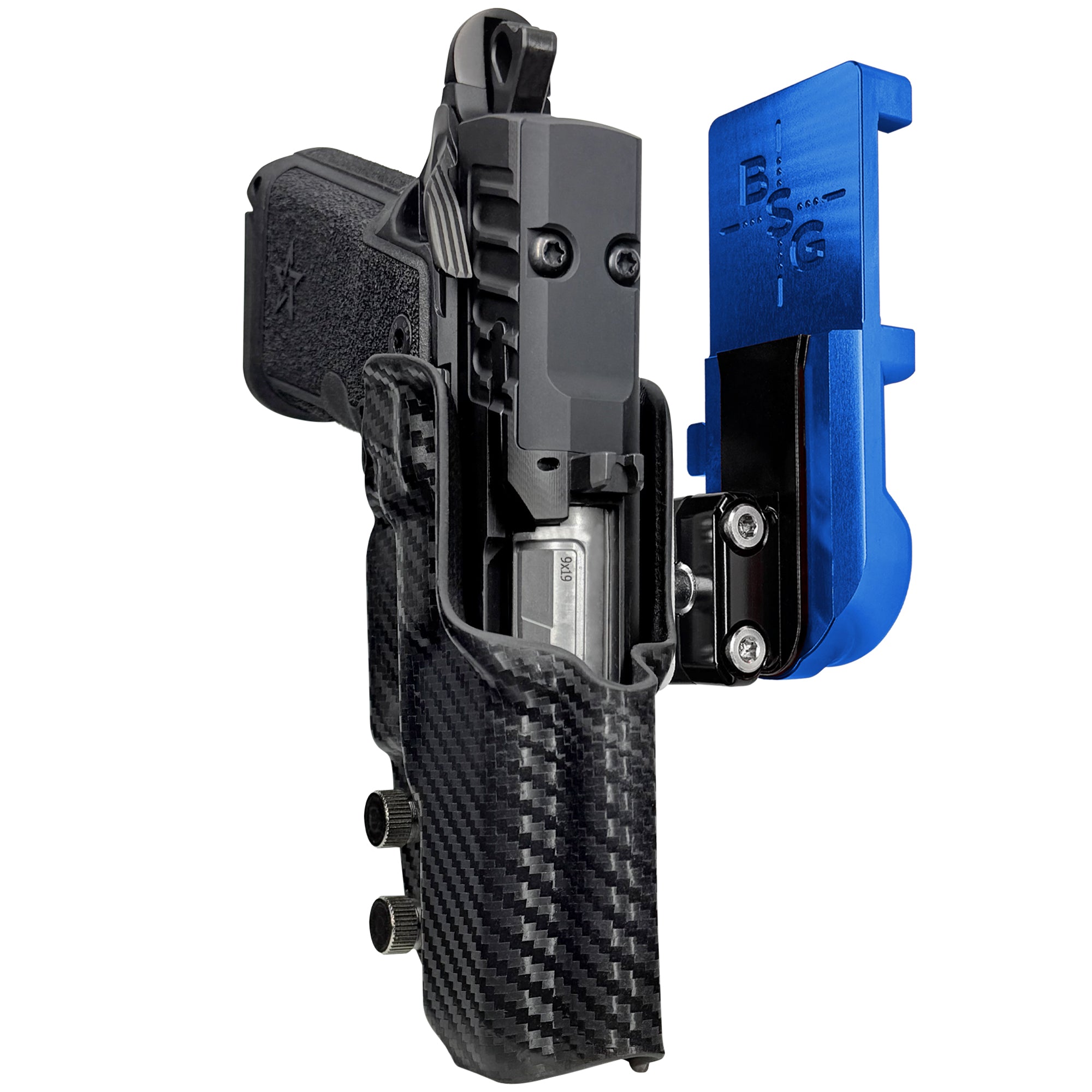 Staccato HD C3.6 IPSC/USPA Quick Mount Ball Joint Holster with Blue Belt Attachment, Carbon Fiber Holster Shell