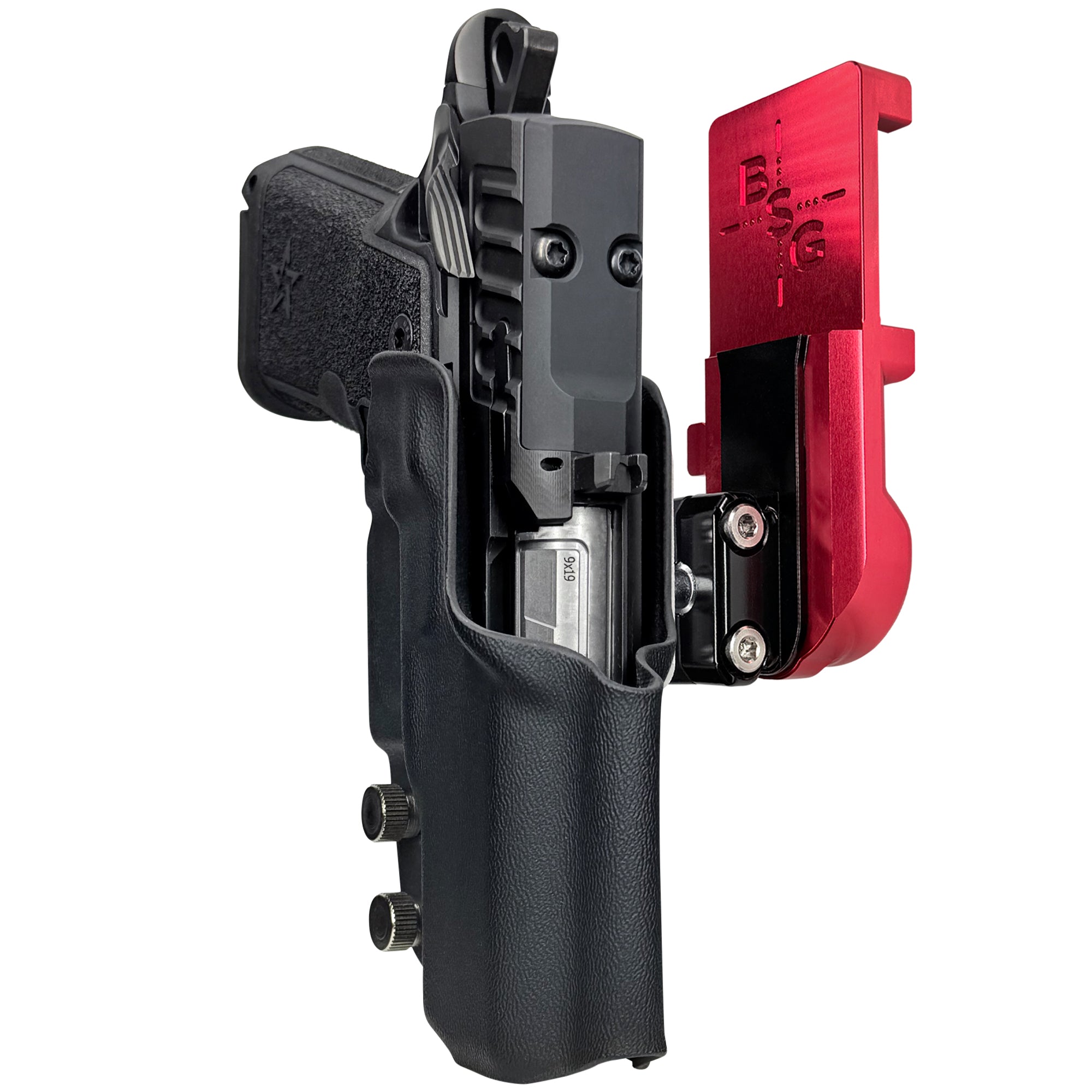 Staccato HD C3.6 IPSC/USPA Quick Mount Ball Joint Holster with Red Belt Attachment, Black Holster Shell