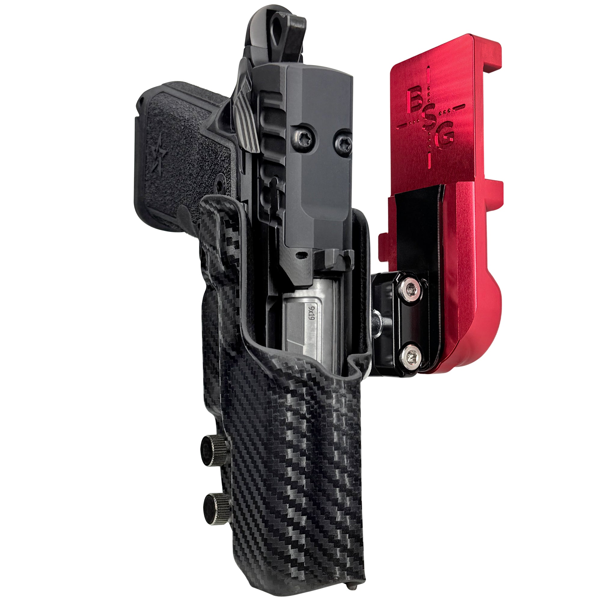 Staccato HD C3.6 IPSC/USPA Quick Mount Ball Joint Holster with Red Belt Attachment, Carbon Fiber Holster Shell