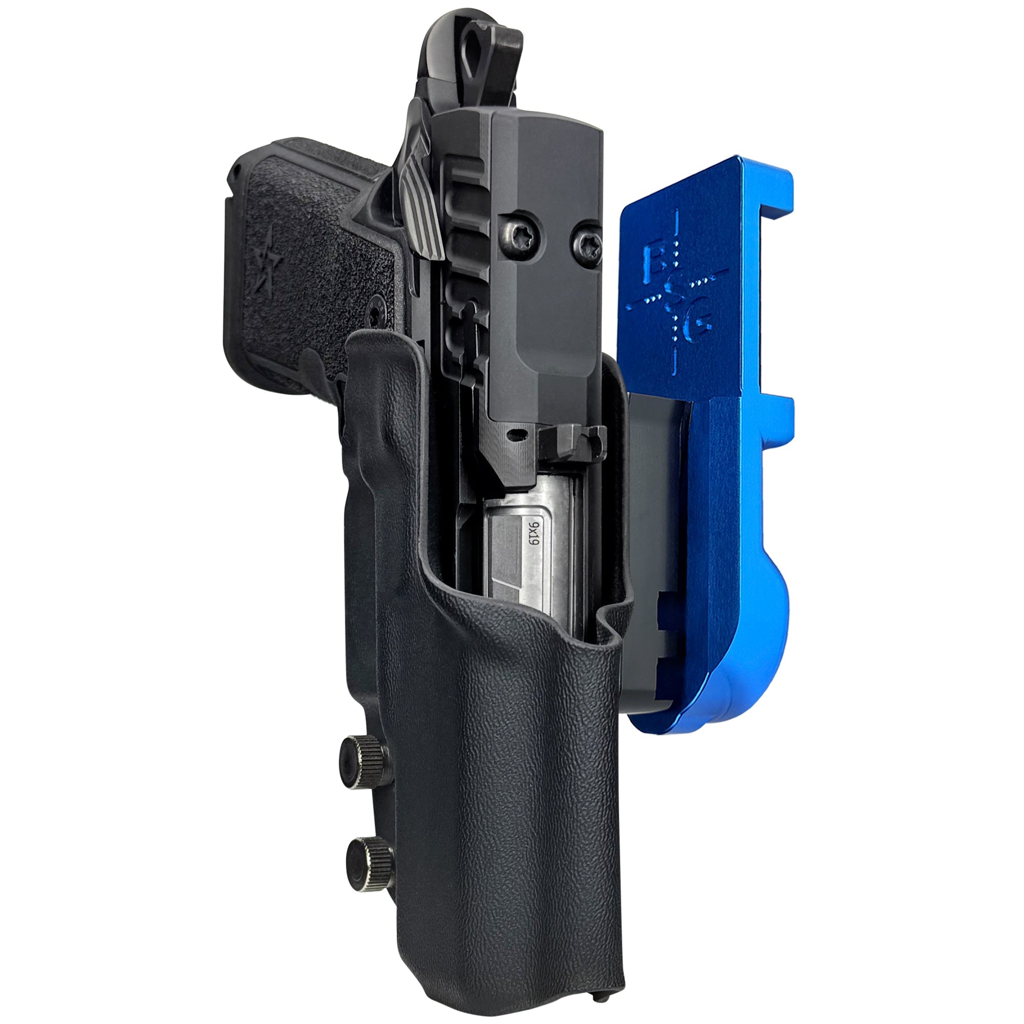 Staccato HD C3.6 IPSC/USPA Quick Mount Holster with Blue Belt Attachment, Black Holster Shell
