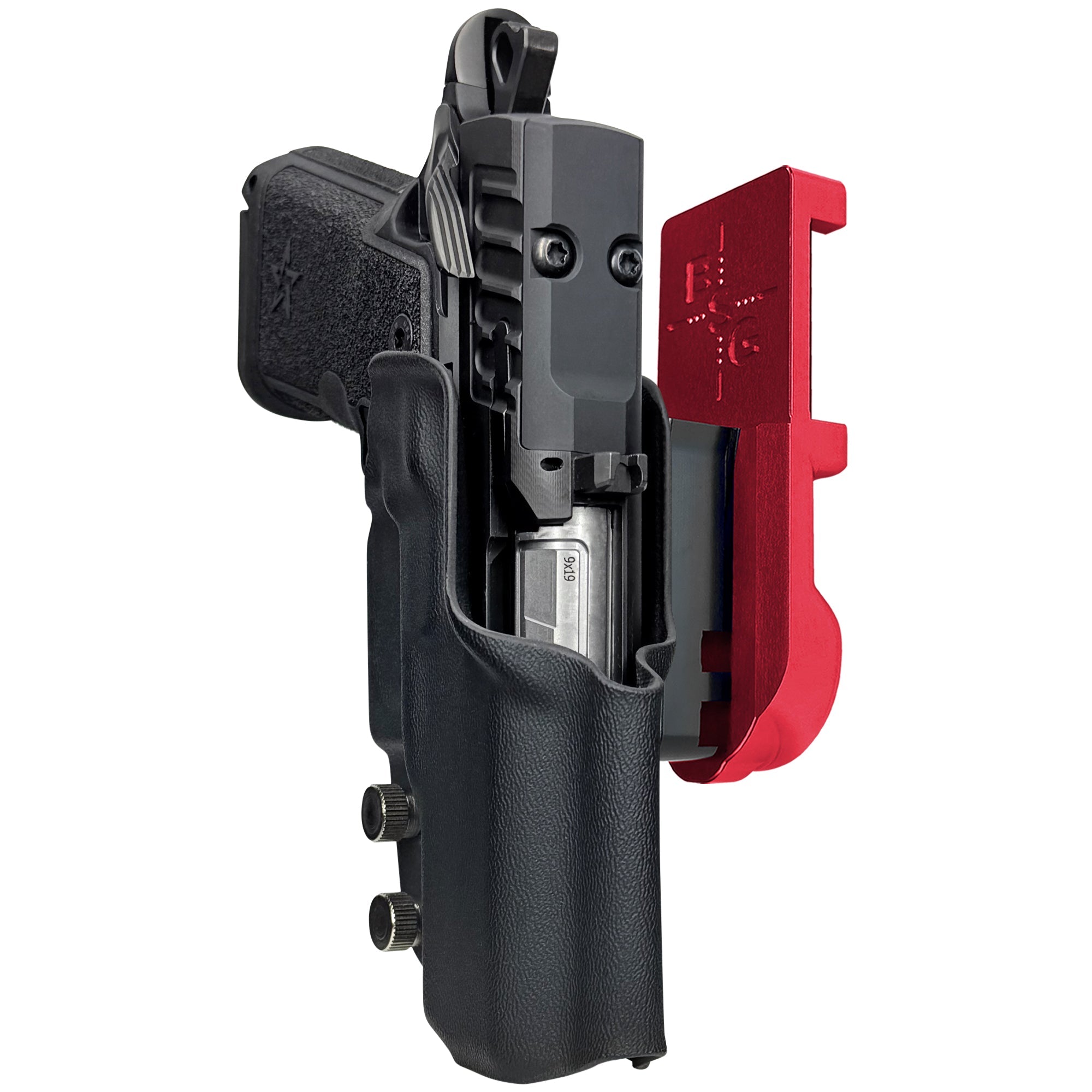 Staccato HD C3.6 IPSC/USPA Quick Mount Holster with Red Belt Attachment, Black Holster Shell