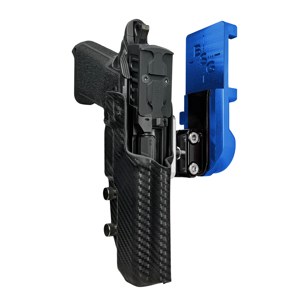 Staccato HD P4.5 IPSC/USPA Quick Mount Ball Joint Holster with Blue Belt Attachment, Carbon Fiber Holster Shell