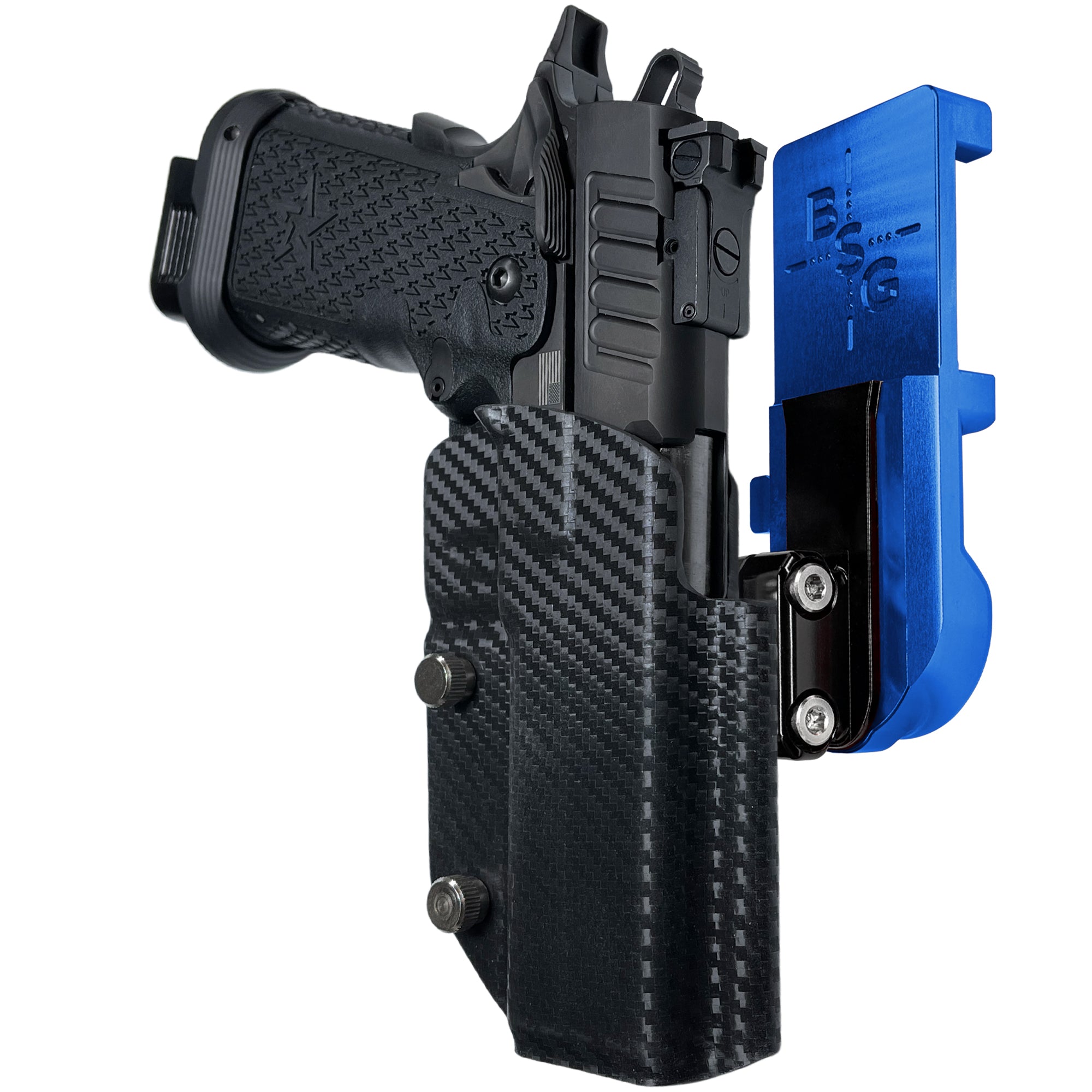 Staccato P IPSC/USPA Quick Mount Ball Joint Holster with Blue Belt Attachment, Carbon Fiber Holster Shell