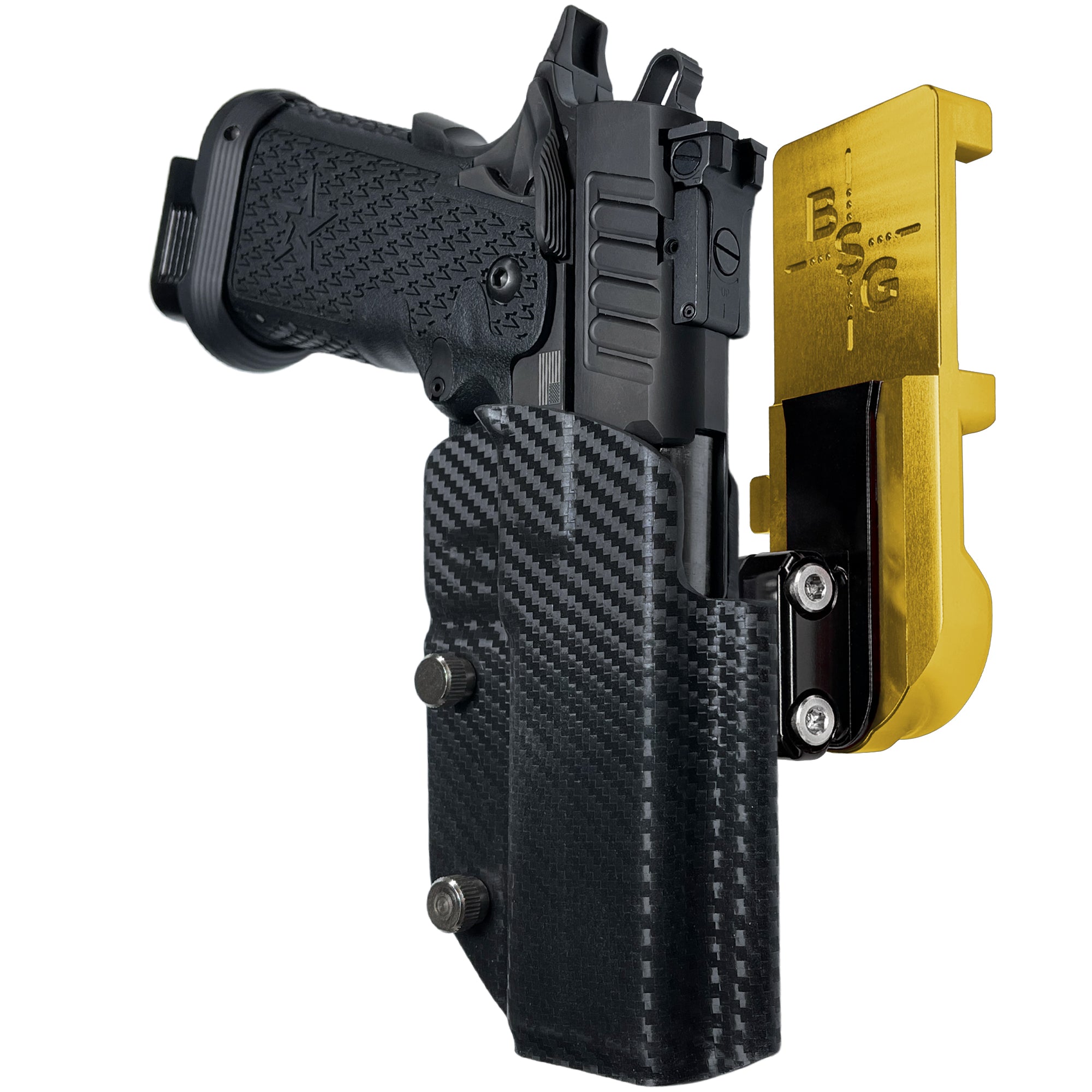 Staccato P IPSC/USPA Quick Mount Ball Joint Holster with 24K Gold Belt Attachment, Carbon Fiber Holster Shell