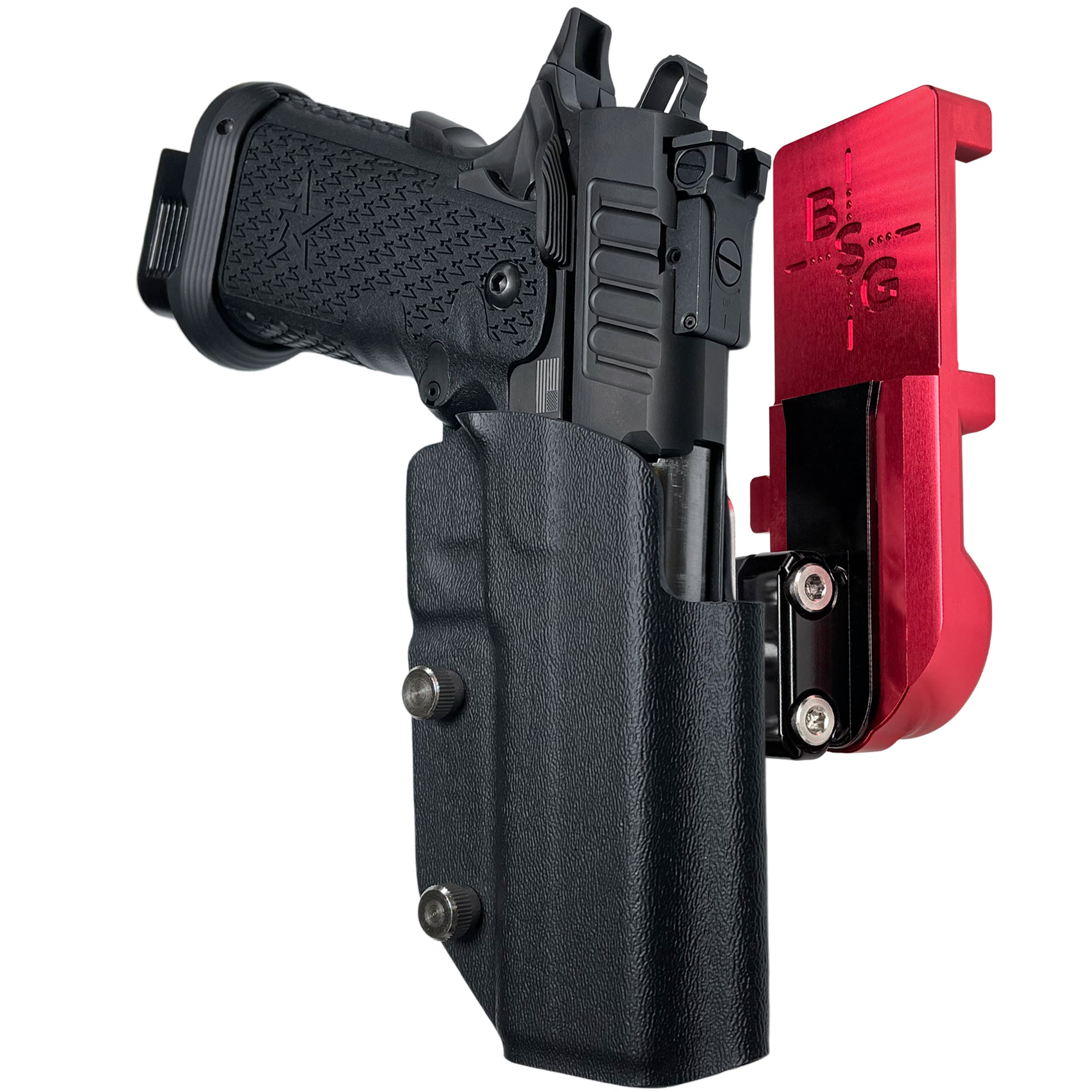 Staccato P IPSC/USPA Quick Mount Ball Joint Holster with Red Belt Attachment, Black Holster Shell