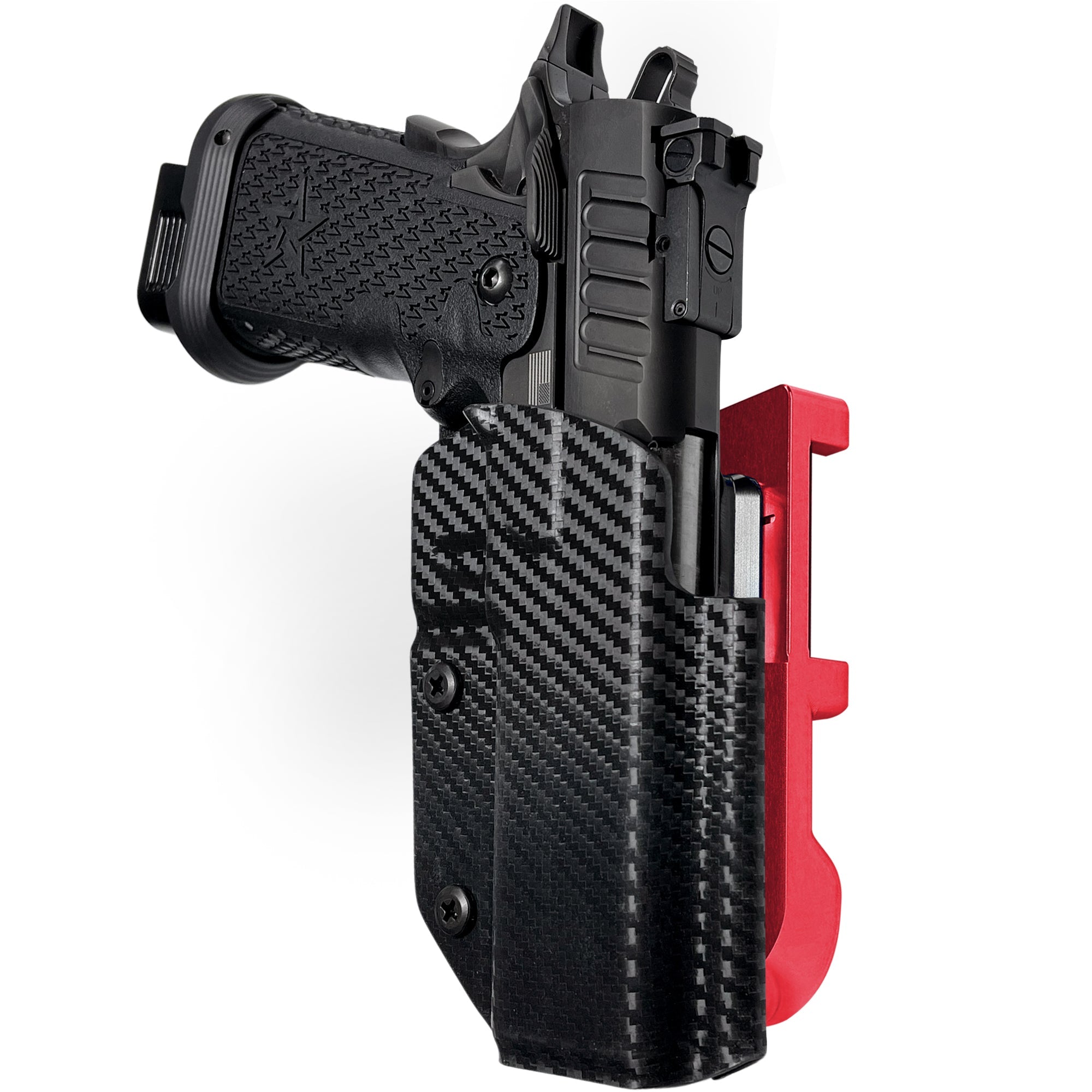 Staccato P IDPA Quick Mount Holster with Red Belt Attachment, Carbon Fiber Holster Shell