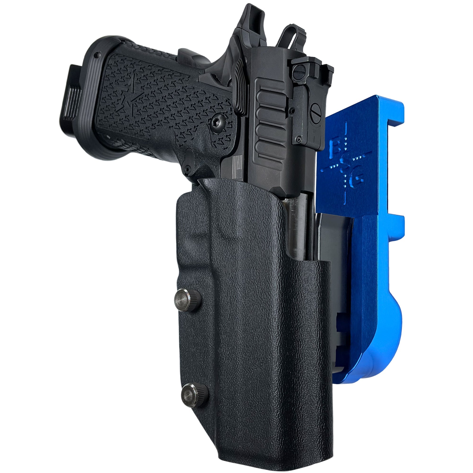 Staccato P IPSC/USPA Quick Mount Holster with Blue Belt Attachment, Black Holster Shell