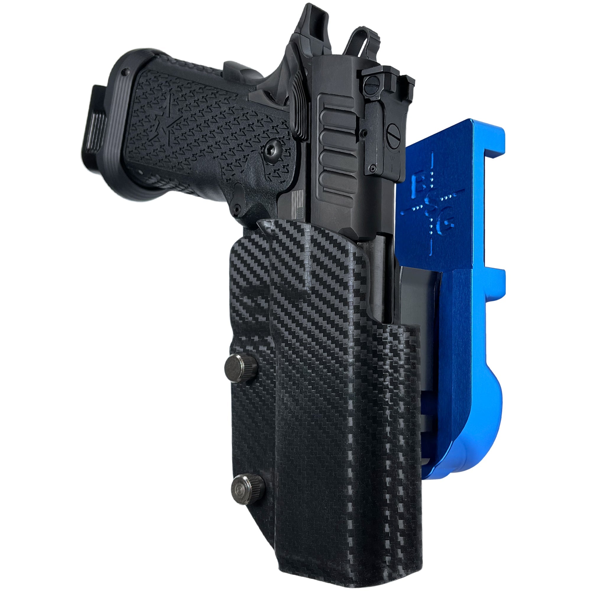 Staccato P IPSC/USPA Quick Mount Holster with Blue Belt Attachment, Carbon Fiber Holster Shell