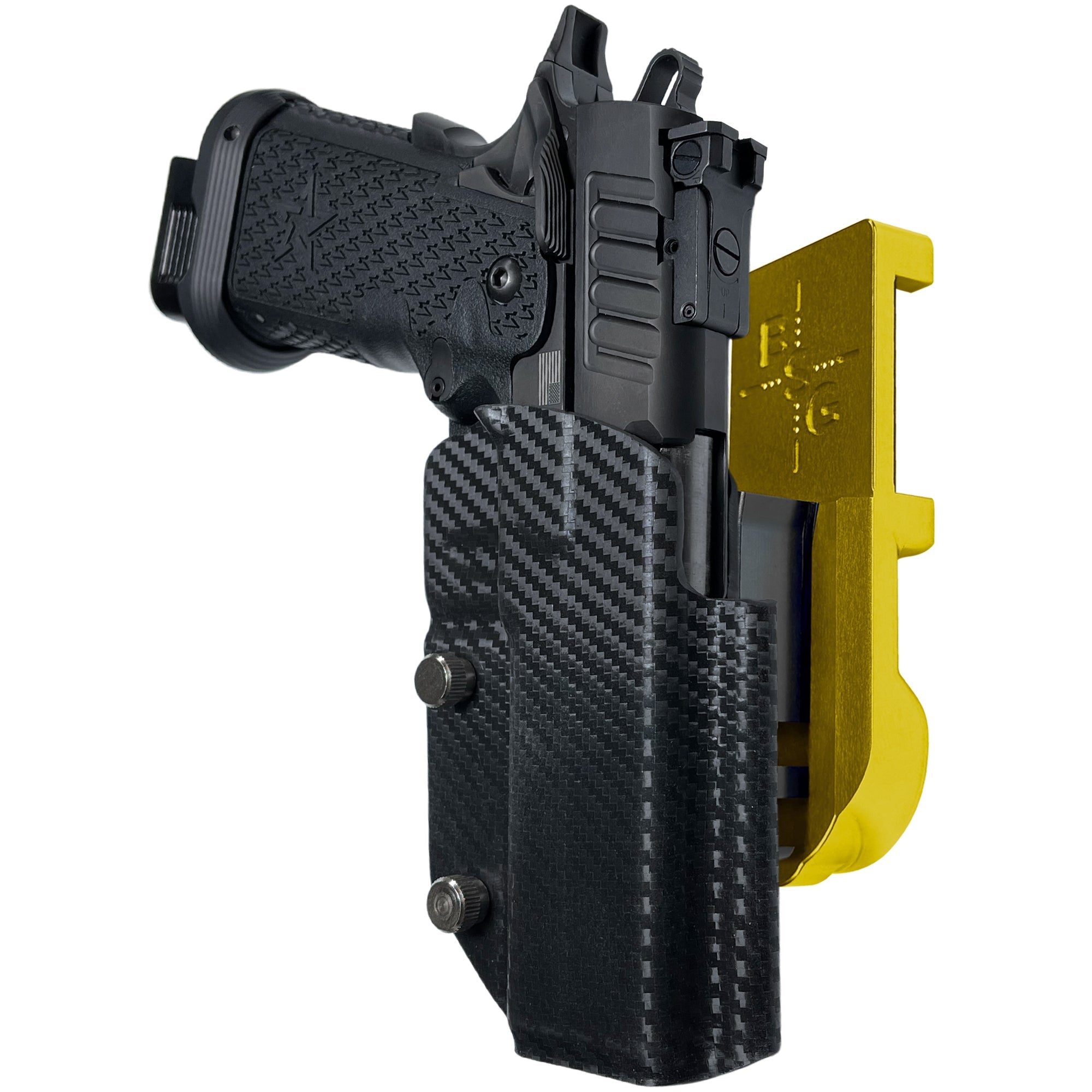 Staccato P IPSC/USPA Quick Mount Holster with 24K Gold Belt Attachment, Carbon Fiber Holster Shell