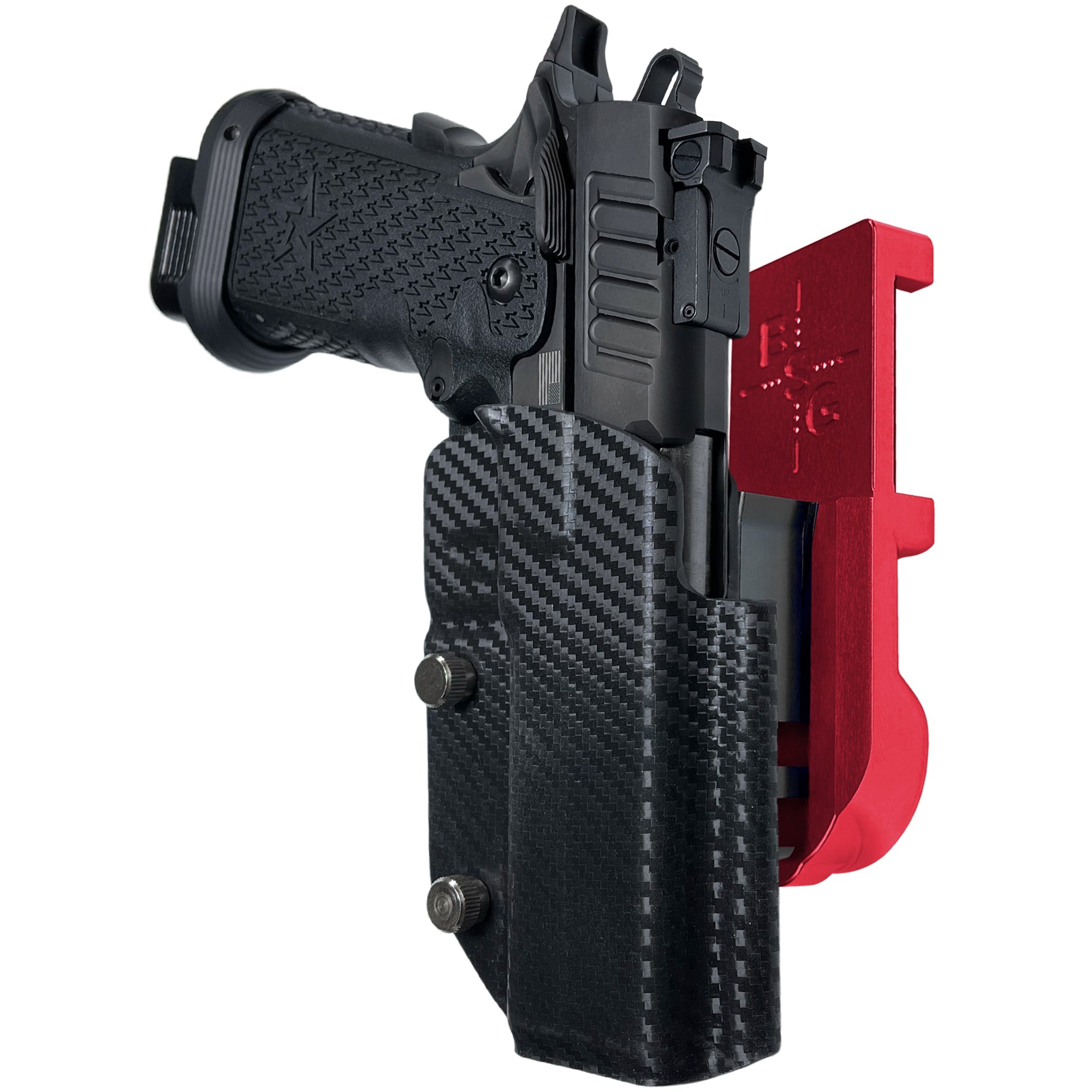 Staccato P IPSC/USPA Quick Mount Holster with Red Belt Attachment, Carbon Fiber Holster Shell