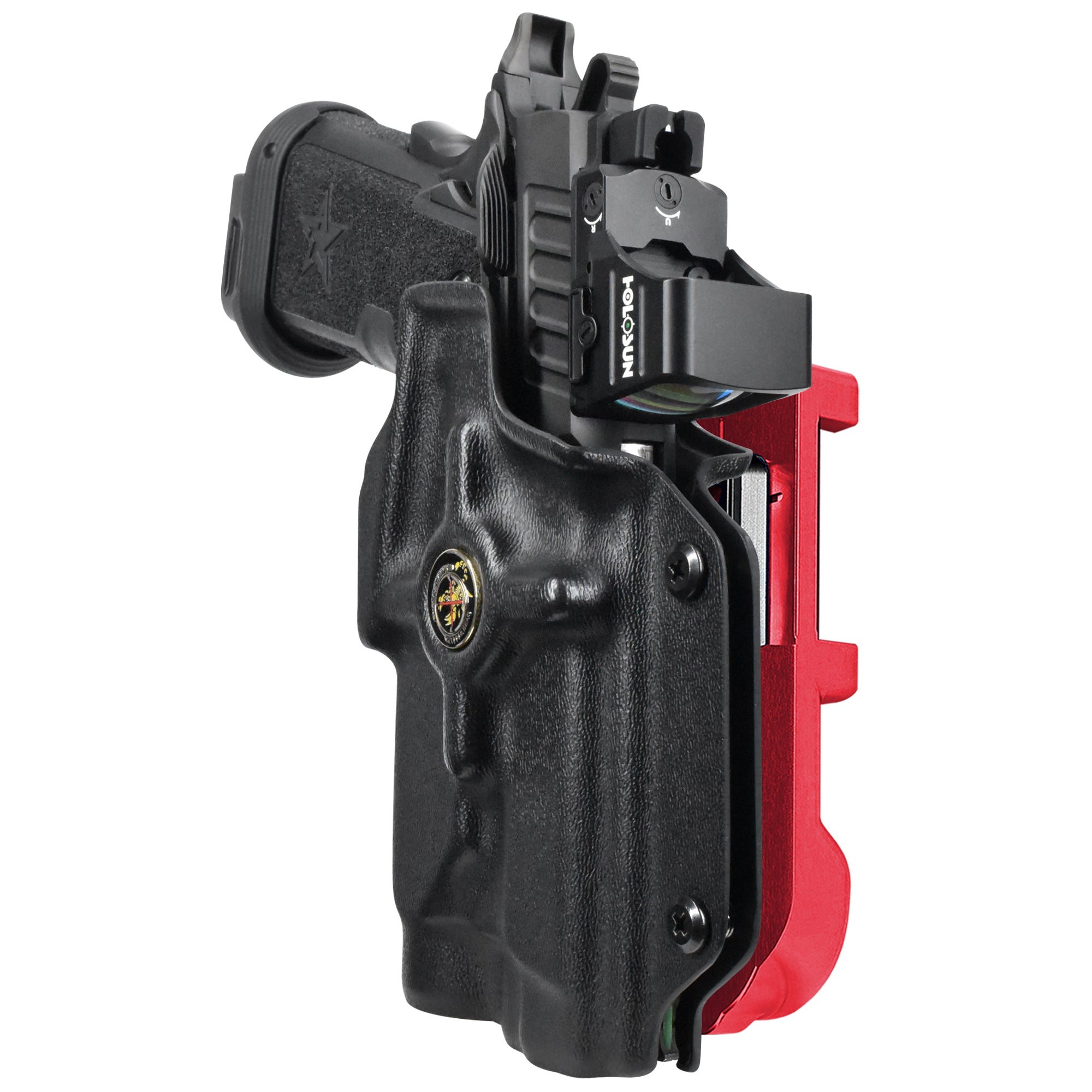 Staccato P - P.ID IDPA Quick Mount Holster with Red Belt Attachment, Black Holster Shell