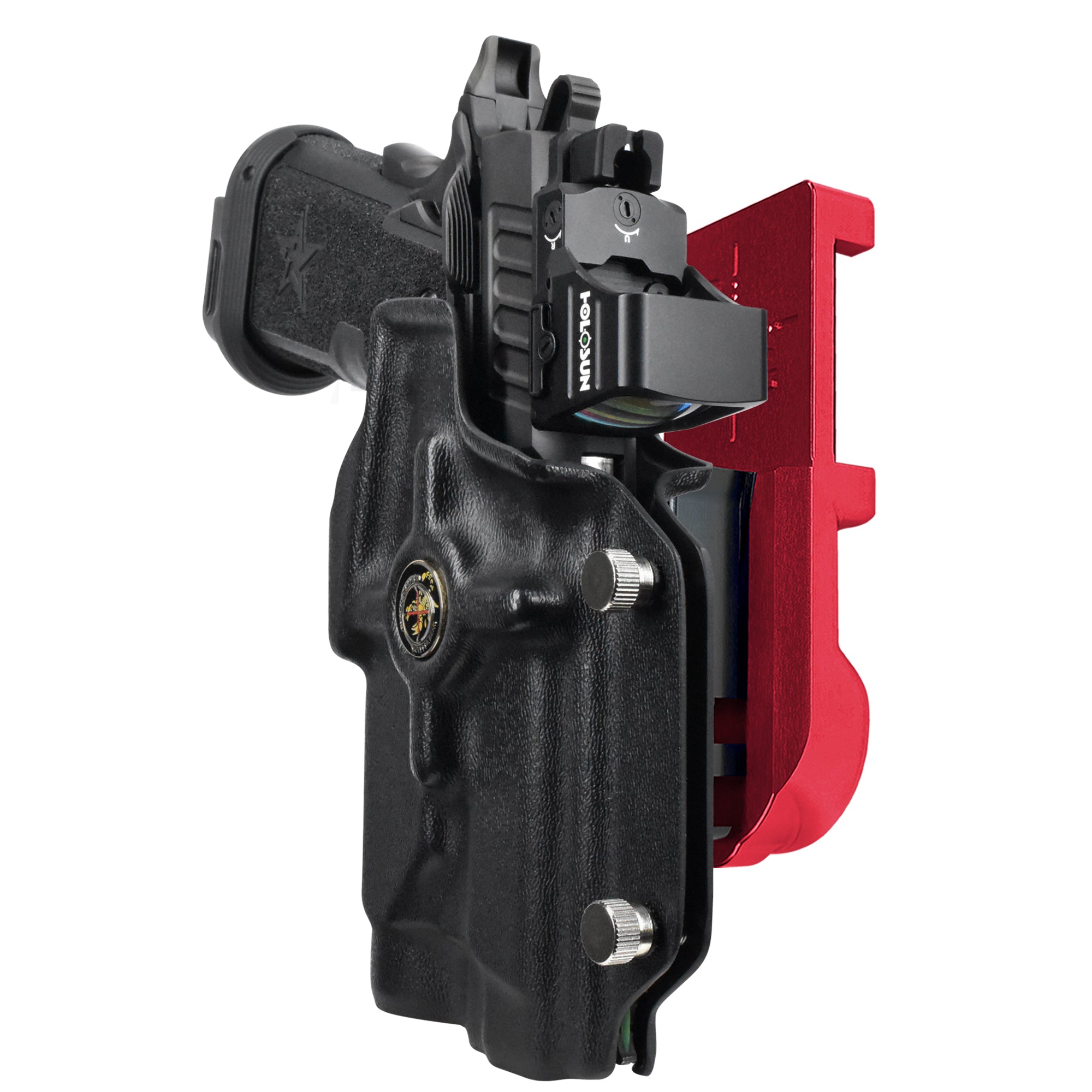 Staccato P - P.ID IPSC/USPA Quick Mount Holster with Red Belt Attachment, Black Holster Shell