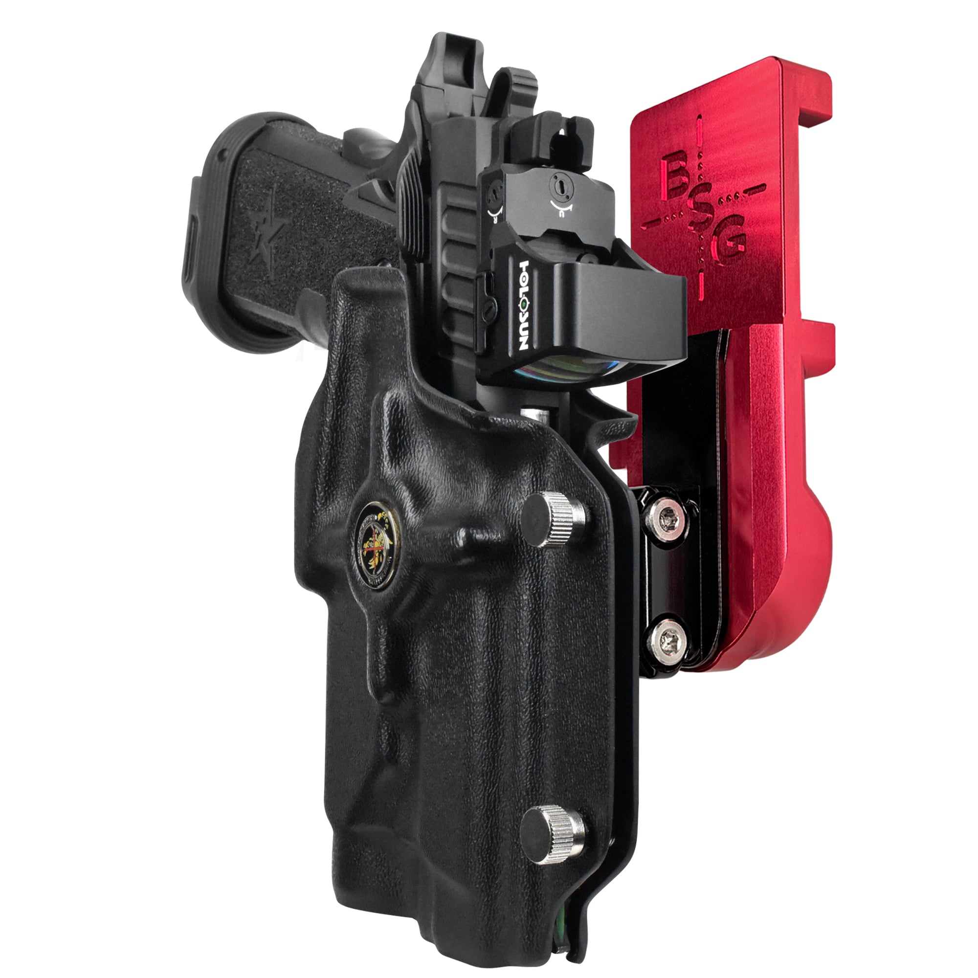 Staccato P - P.ID IPSC/USPA Quick Mount Ball Joint Holster with Red Belt Attachment, Black Holster Shell
