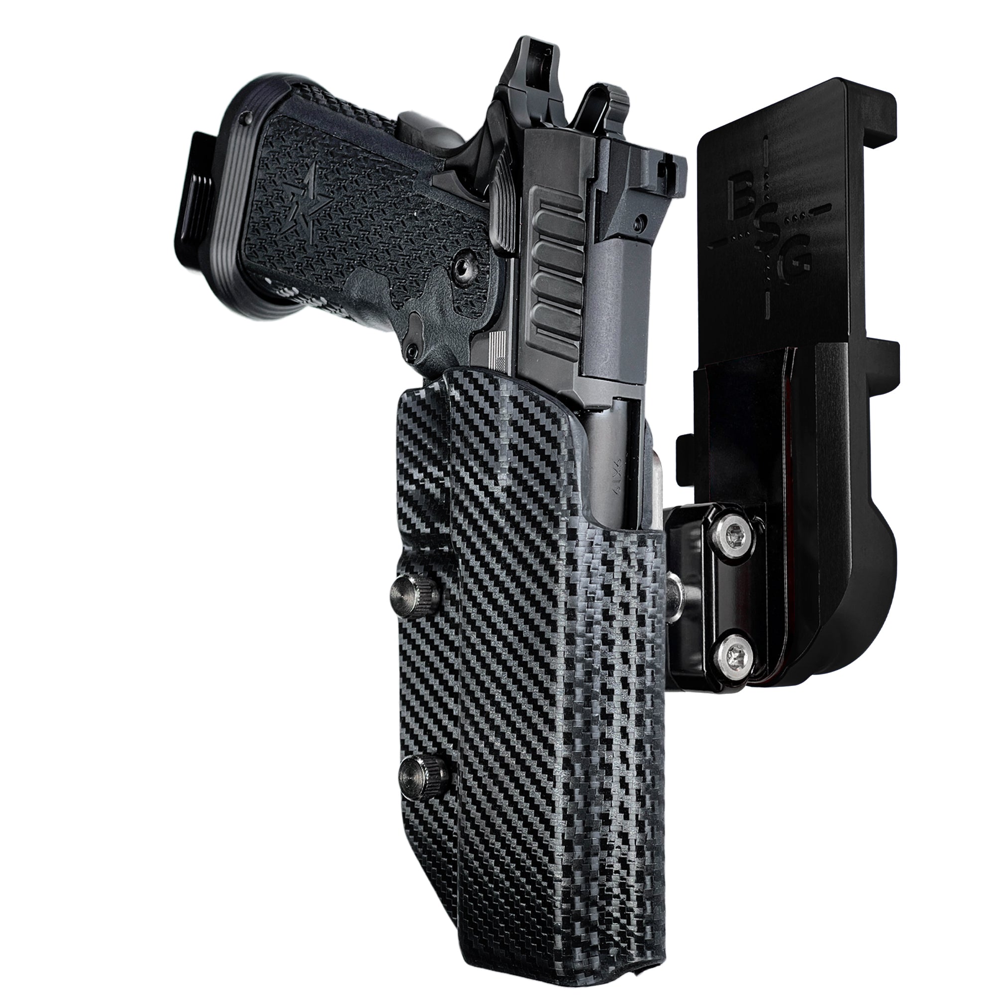Staccato XC IPSC/USPA Quick Mount Ball Joint Holster with Black Belt Attachment, Carbon Fiber Holster Shell