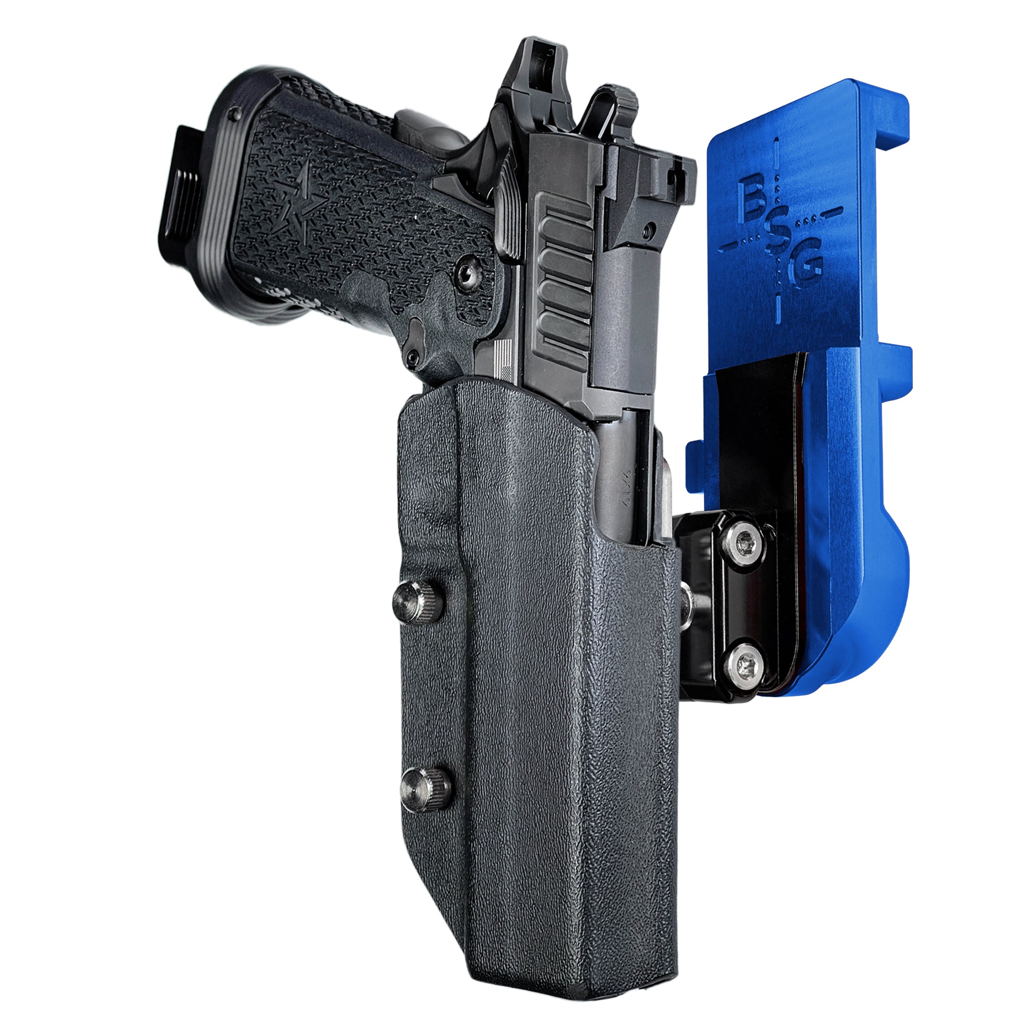 Staccato XC IPSC/USPA Quick Mount Ball Joint Holster with Blue Belt Attachment, Black Holster Shell