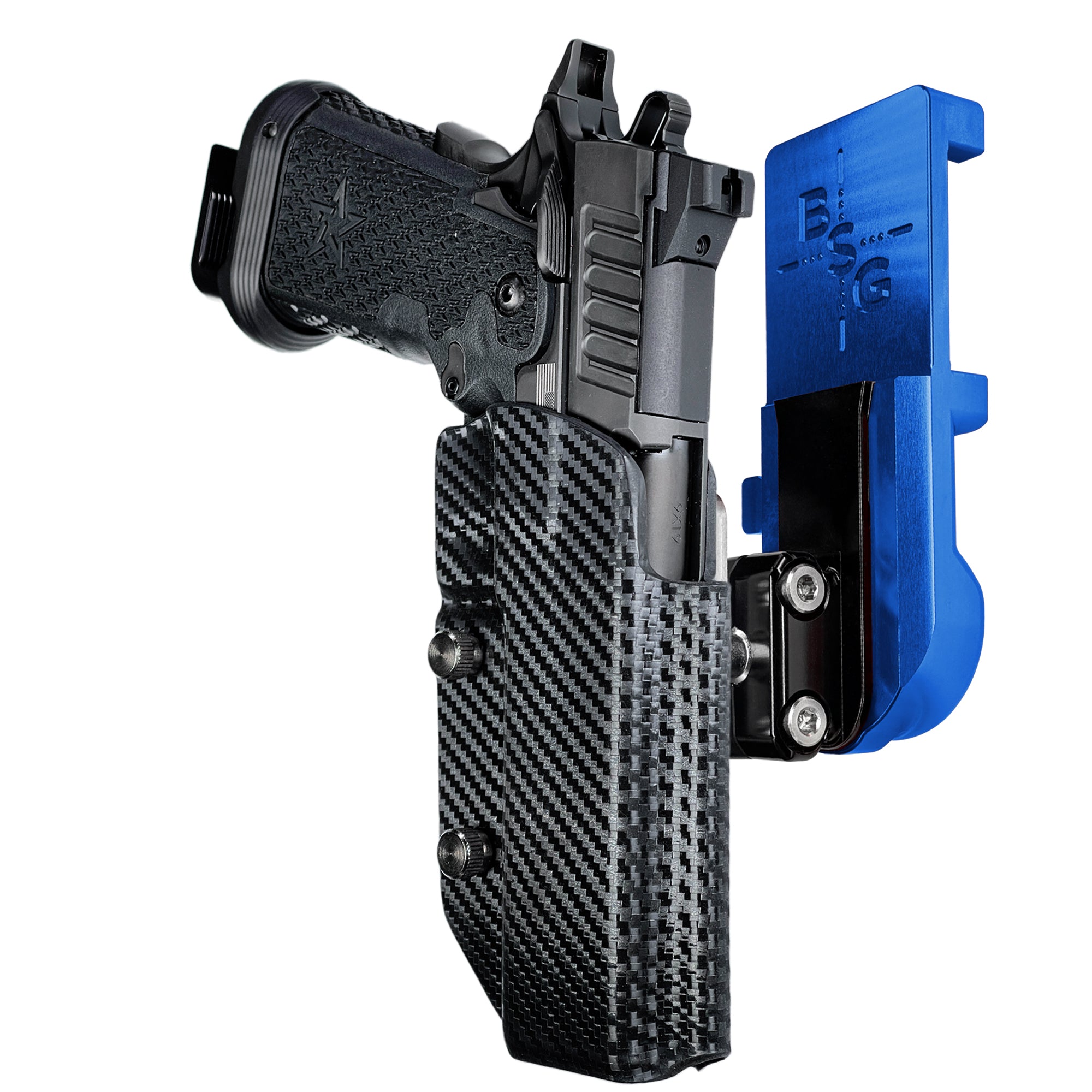 Staccato XC IPSC/USPA Quick Mount Ball Joint Holster with Blue Belt Attachment, Carbon Fiber Holster Shell