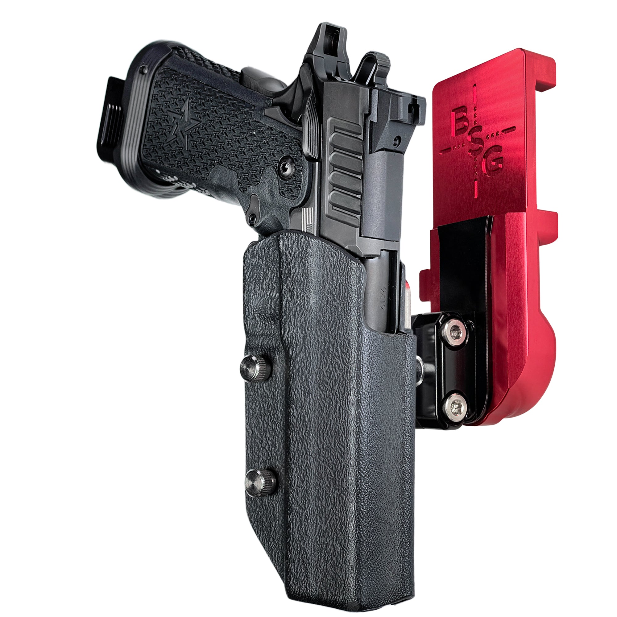 Staccato XC IPSC/USPA Quick Mount Ball Joint Holster with Red Belt Attachment, Black Holster Shell