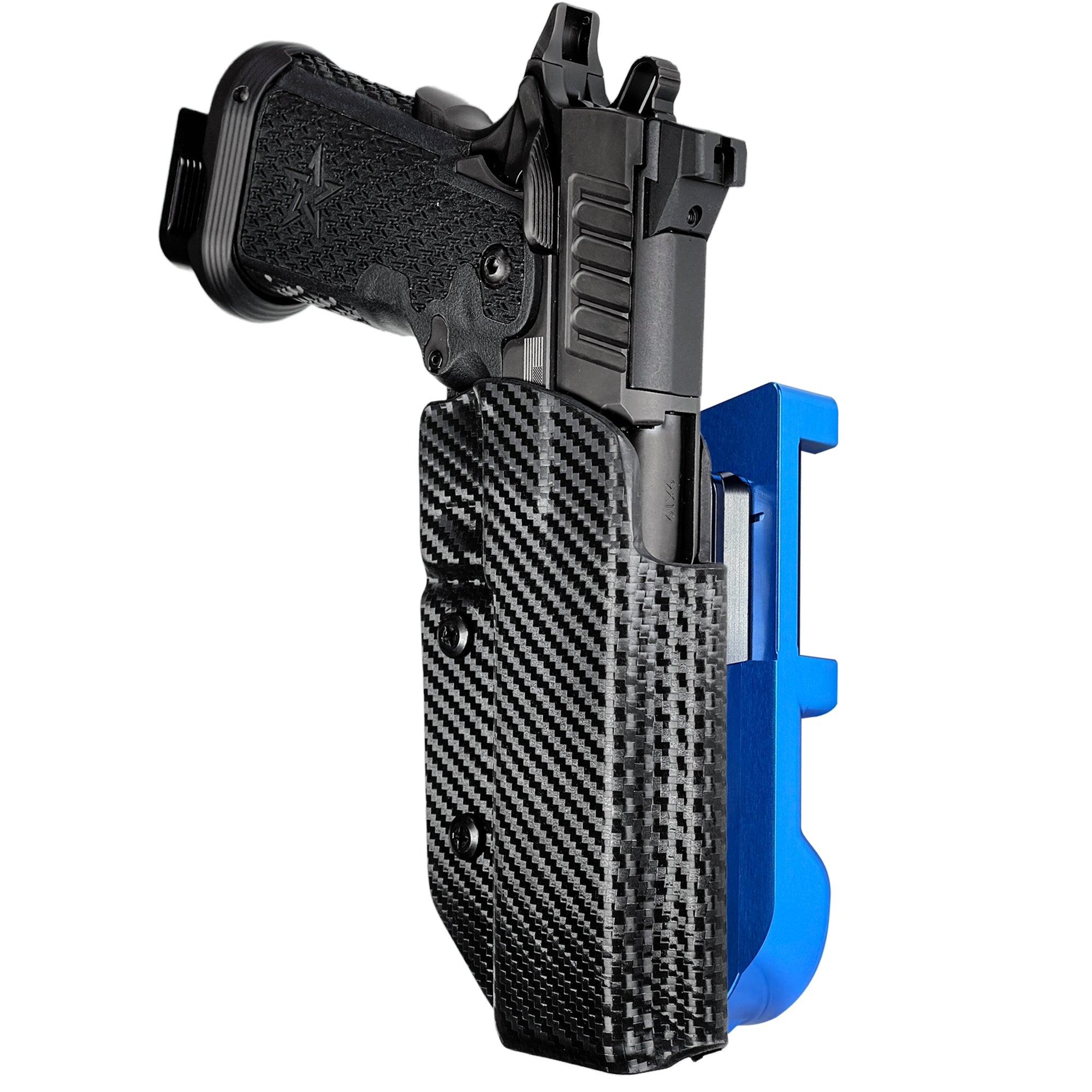 Staccato XC IDPA Quick Mount Holster with Blue Belt Attachment, Carbon Fiber Holster Shell