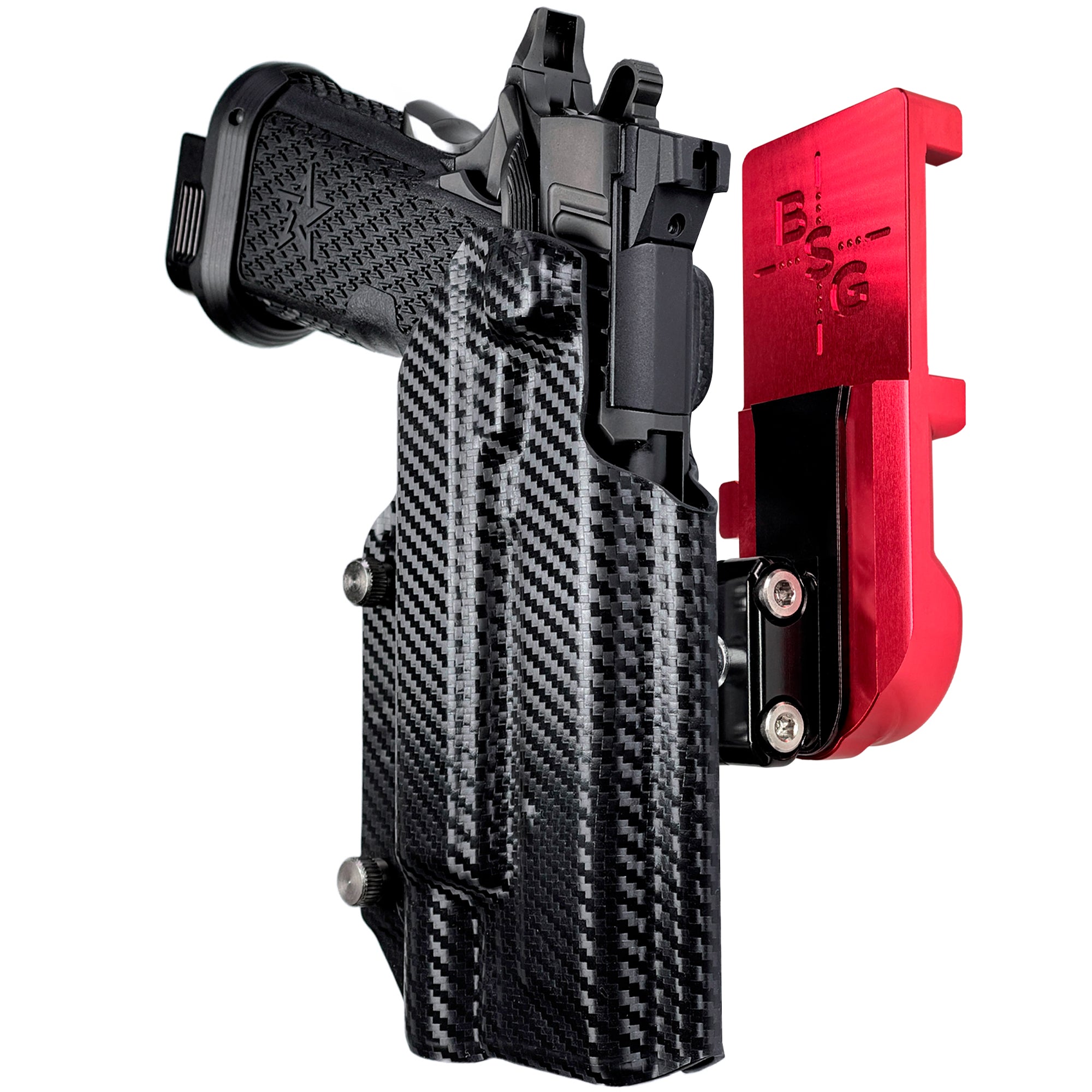 Staccato XC X300U-A IPSC/USPA Quick Mount Ball Joint Holster with Red Belt Attachment, Carbon Fiber Holster Shell