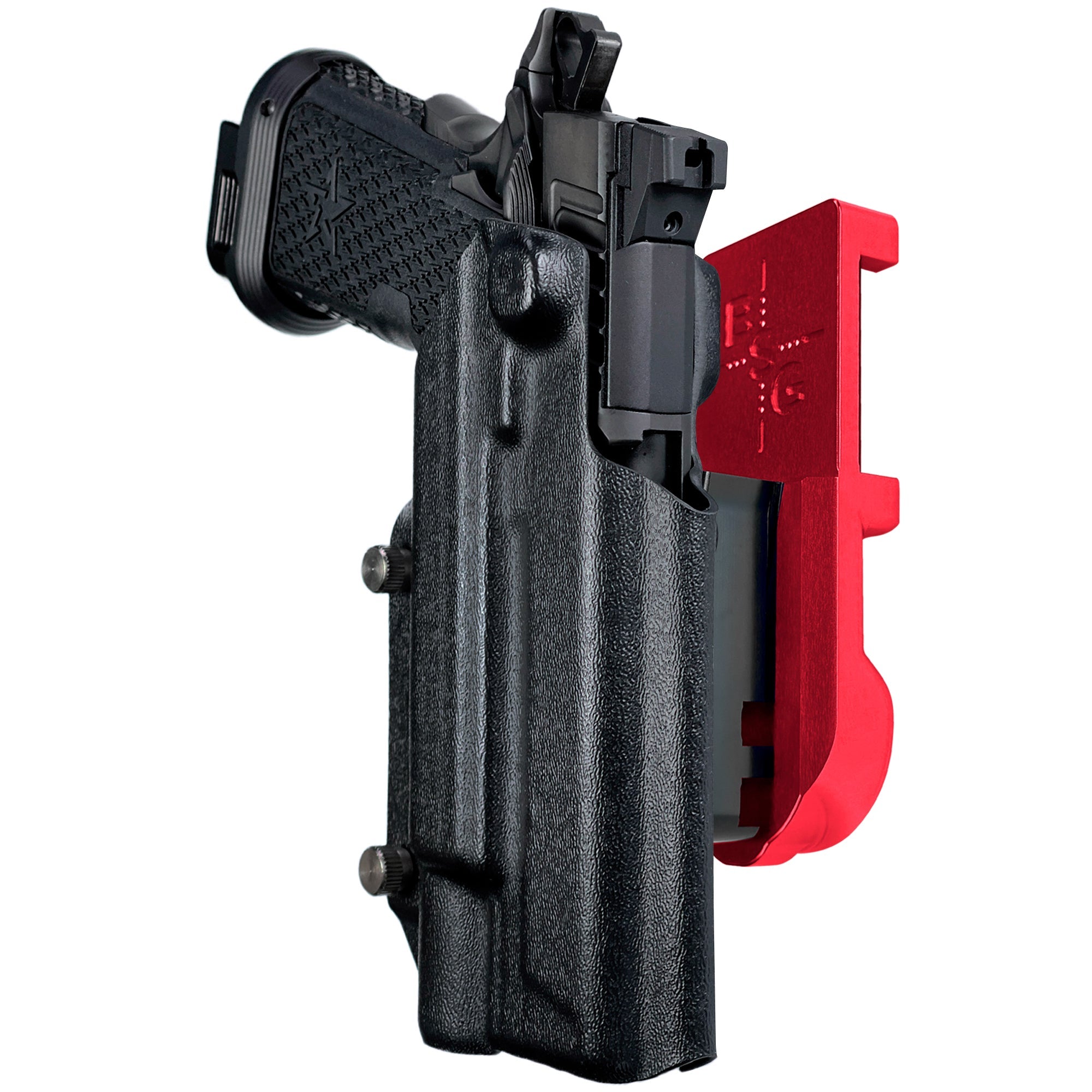 Staccato XC X300U-A IPSC/USPA Quick Mount Holster with Red Belt Attachment, Black Holster Shell