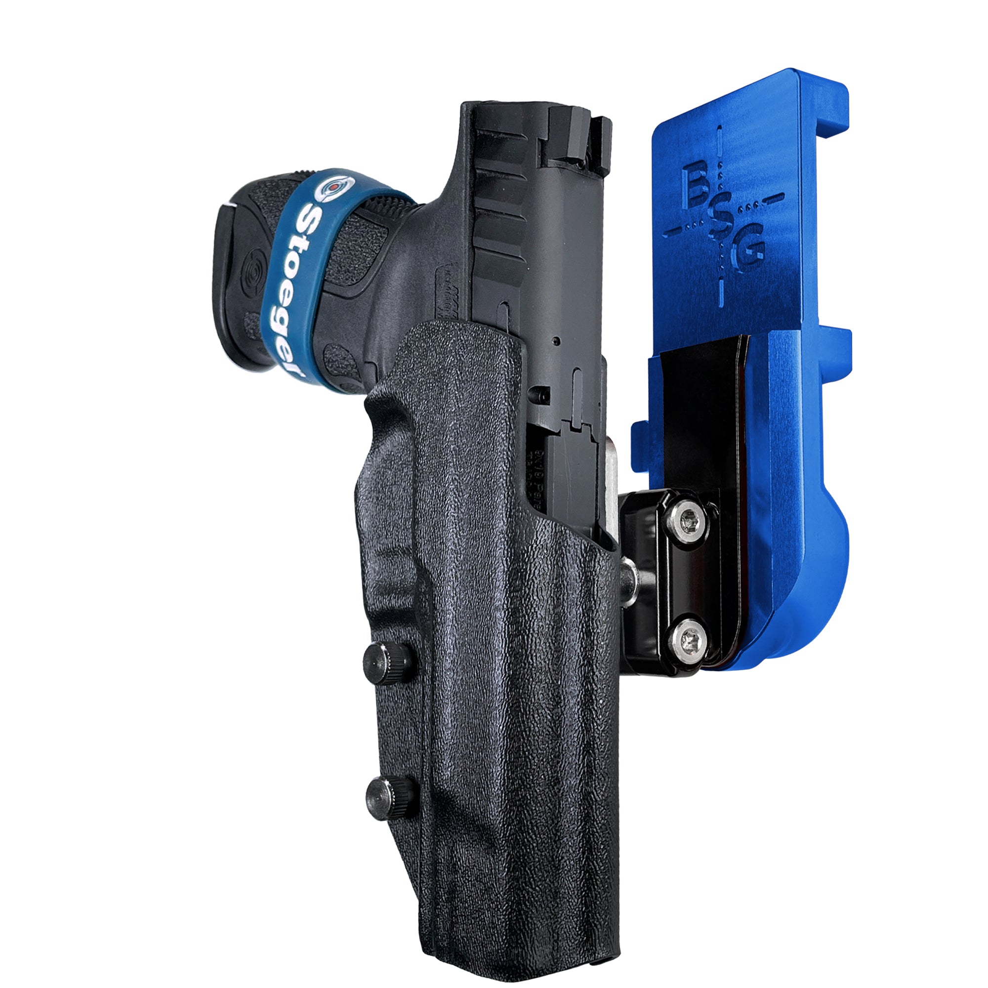 Stoeger STR-9 F IPSC/USPA Quick Mount Ball Joint Holster with Blue Belt Attachment, Black Holster Shell