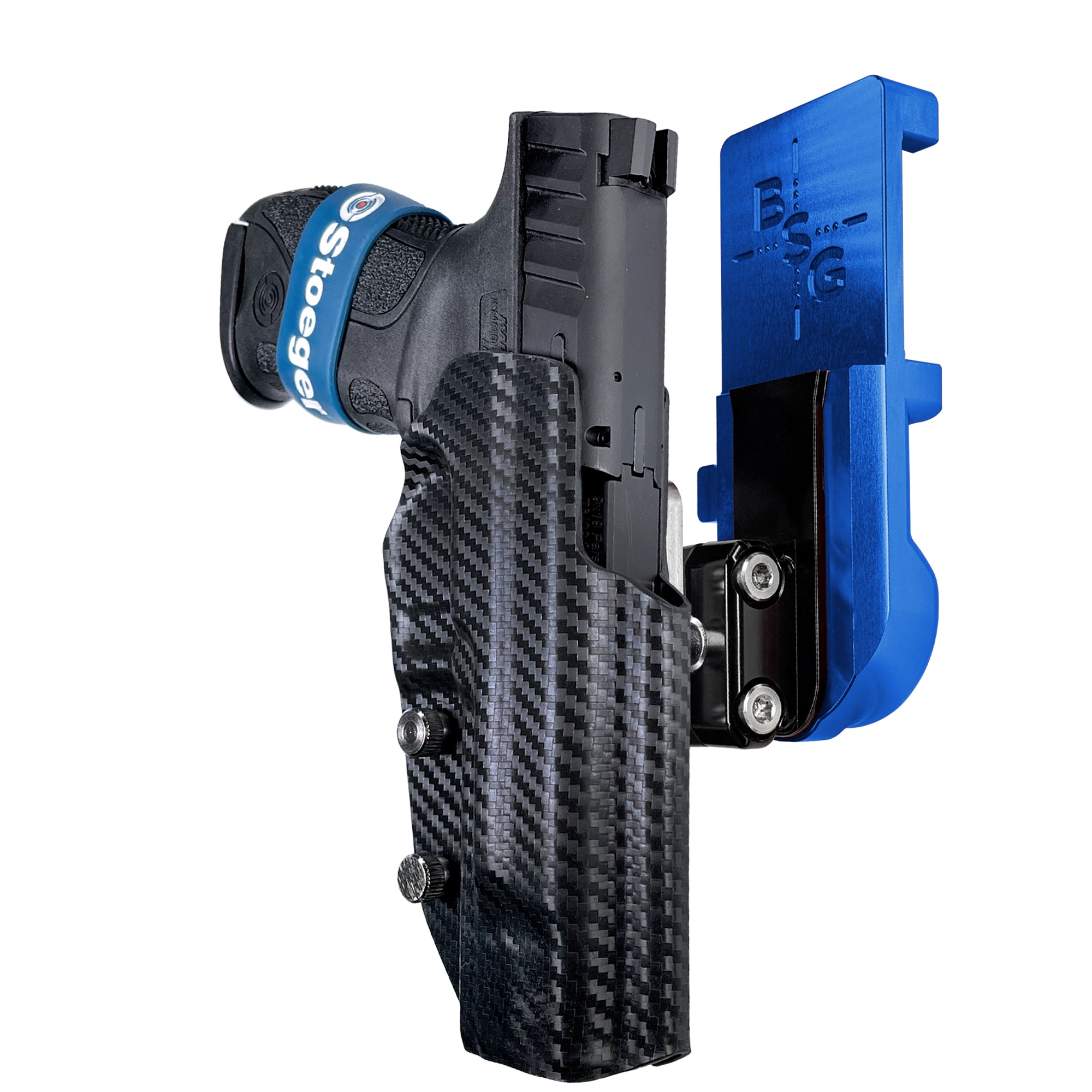 Stoeger STR-9 F IPSC/USPA Quick Mount Ball Joint Holster with Blue Belt Attachment, Carbon Fiber Holster Shell