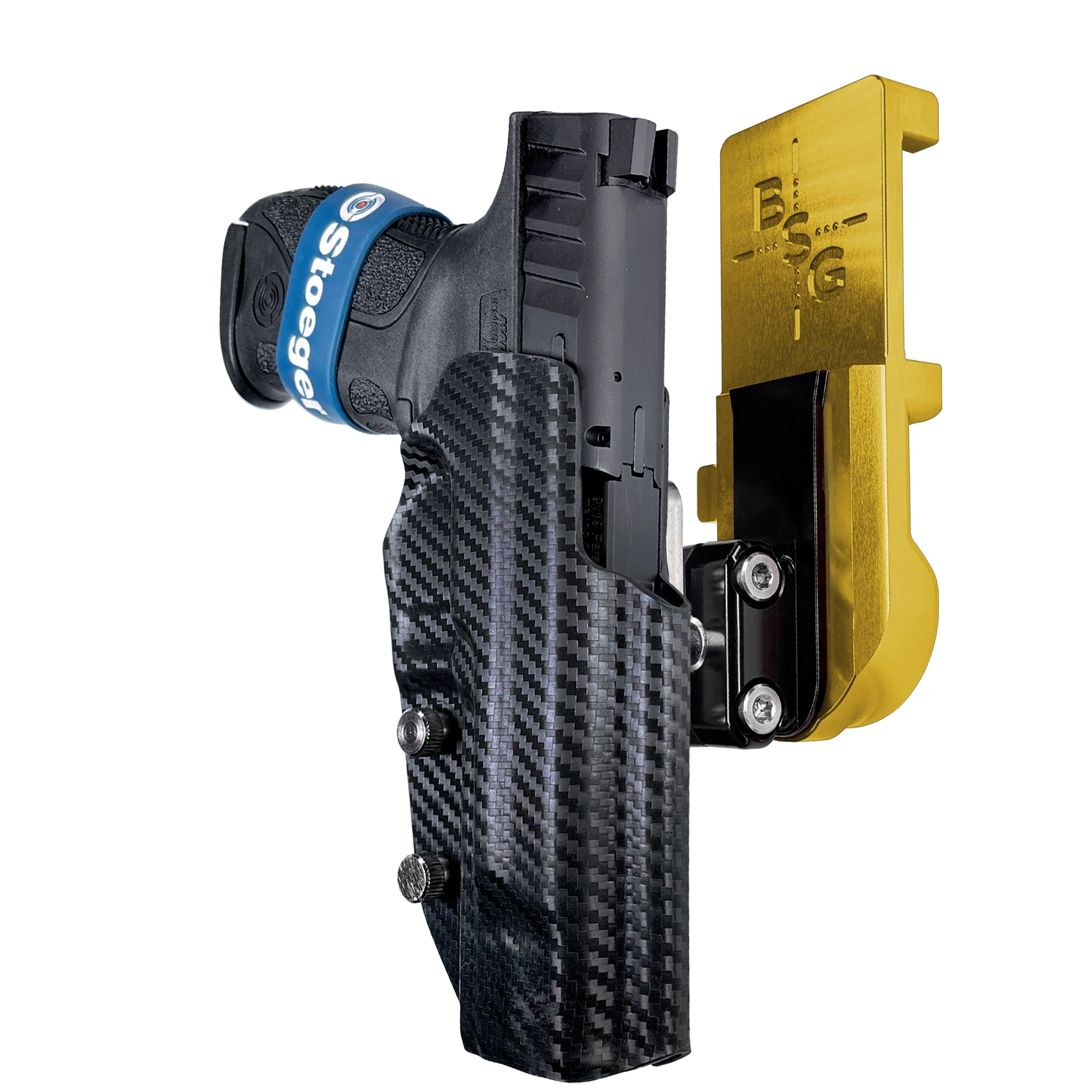 Stoeger STR-9 F IPSC/USPA Quick Mount Ball Joint Holster with 24K Gold Belt Attachment, Carbon Fiber Holster Shell