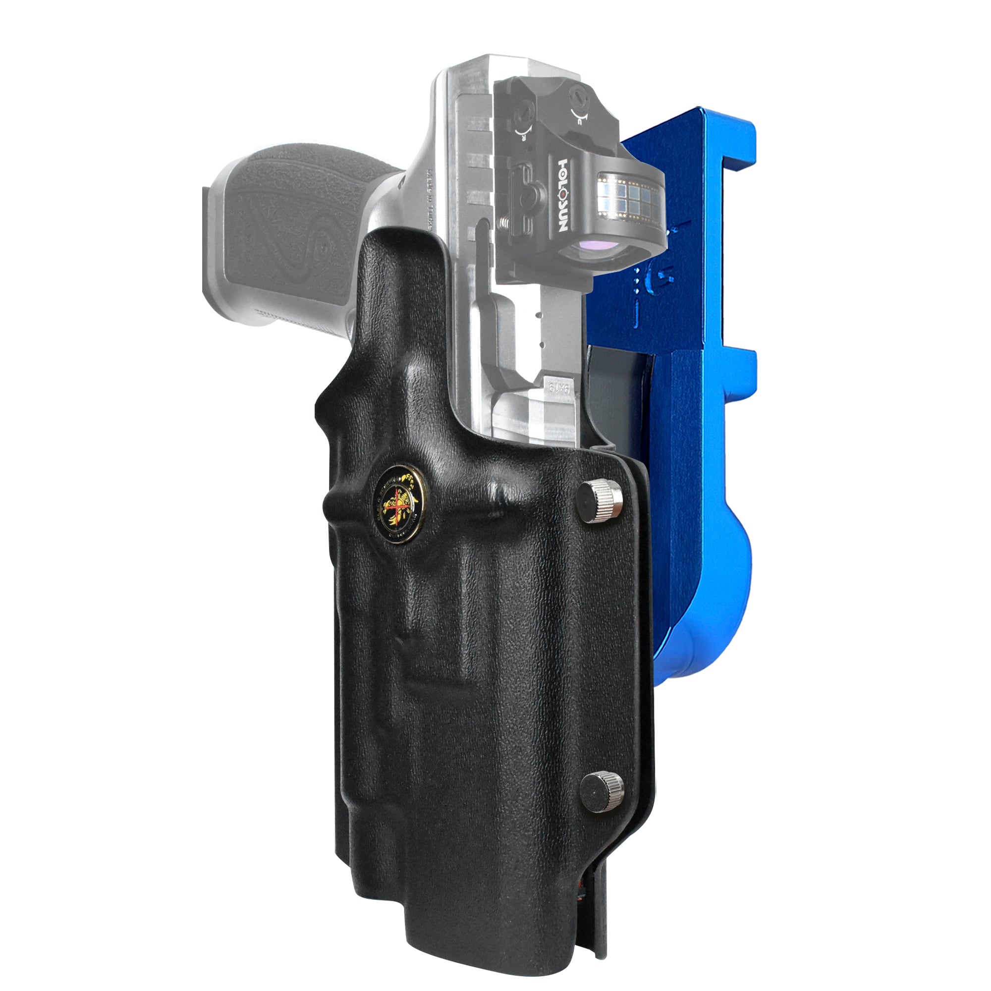 Rival-S TLR1-HL IPSC/USPA Quick Mount Holster with Blue Belt Attachment, Black Holster Shell