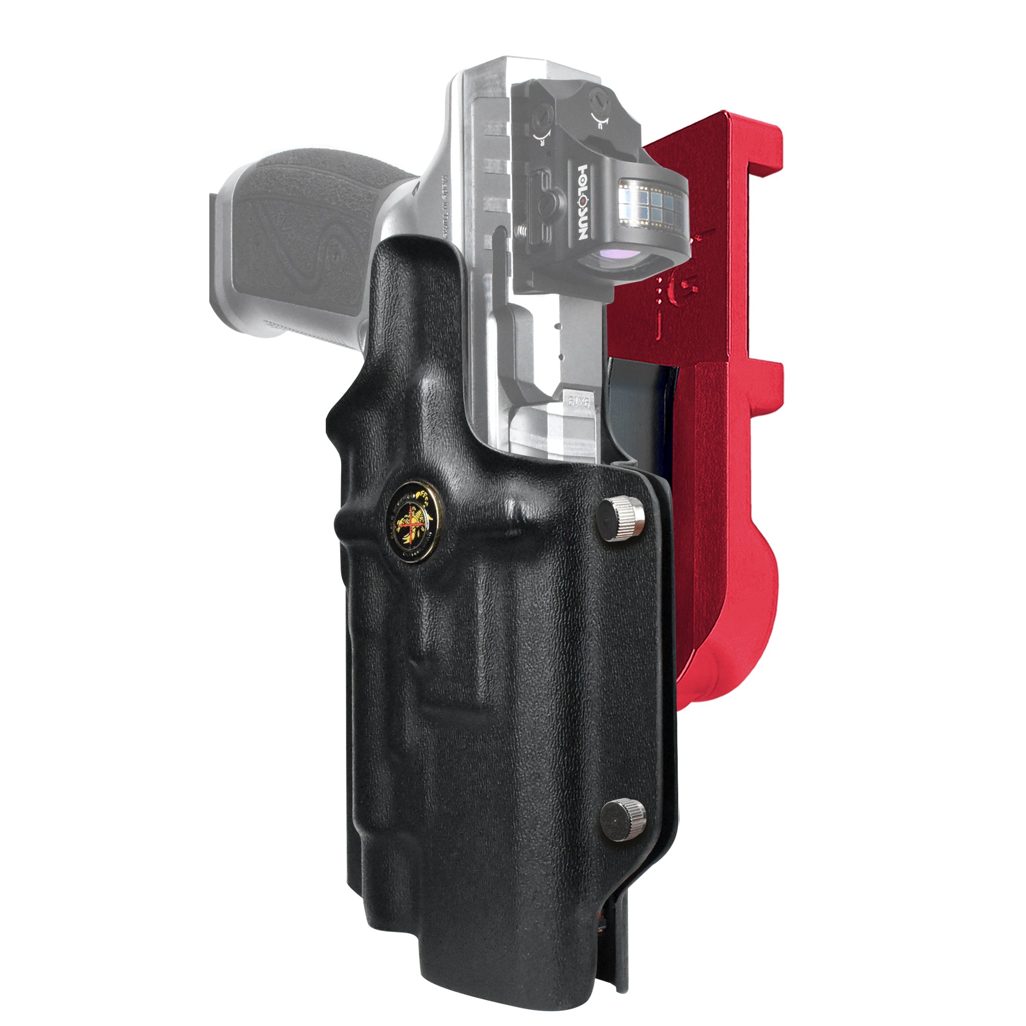 Rival-S TLR1-HL IPSC/USPA Quick Mount Holster with Red Belt Attachment, Black Holster Shell