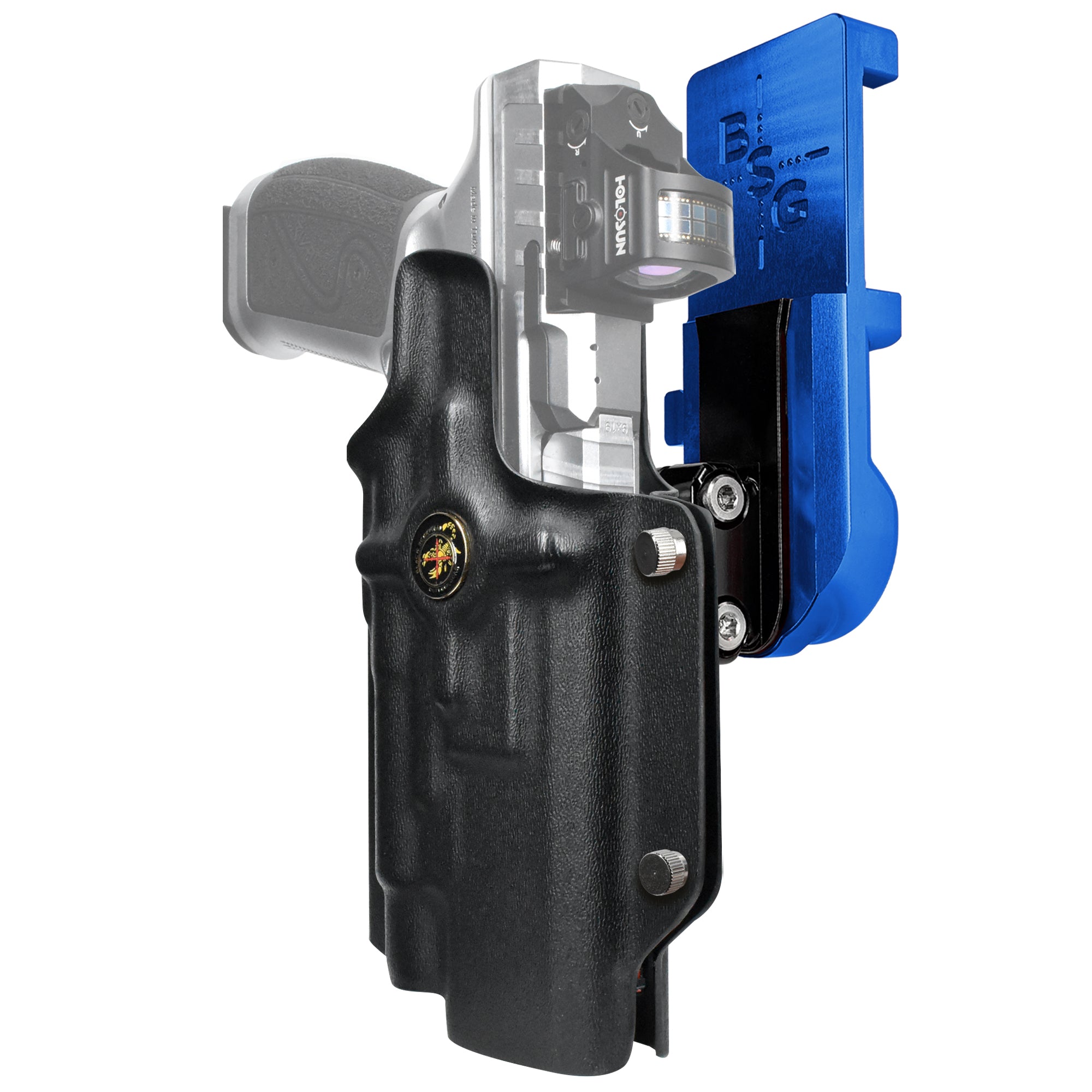 Glock 17 w/ TLR1HL IPSC/USPA Quick Mount Ball Joint Holster with Blue Belt Attachment, Black Holster Shell