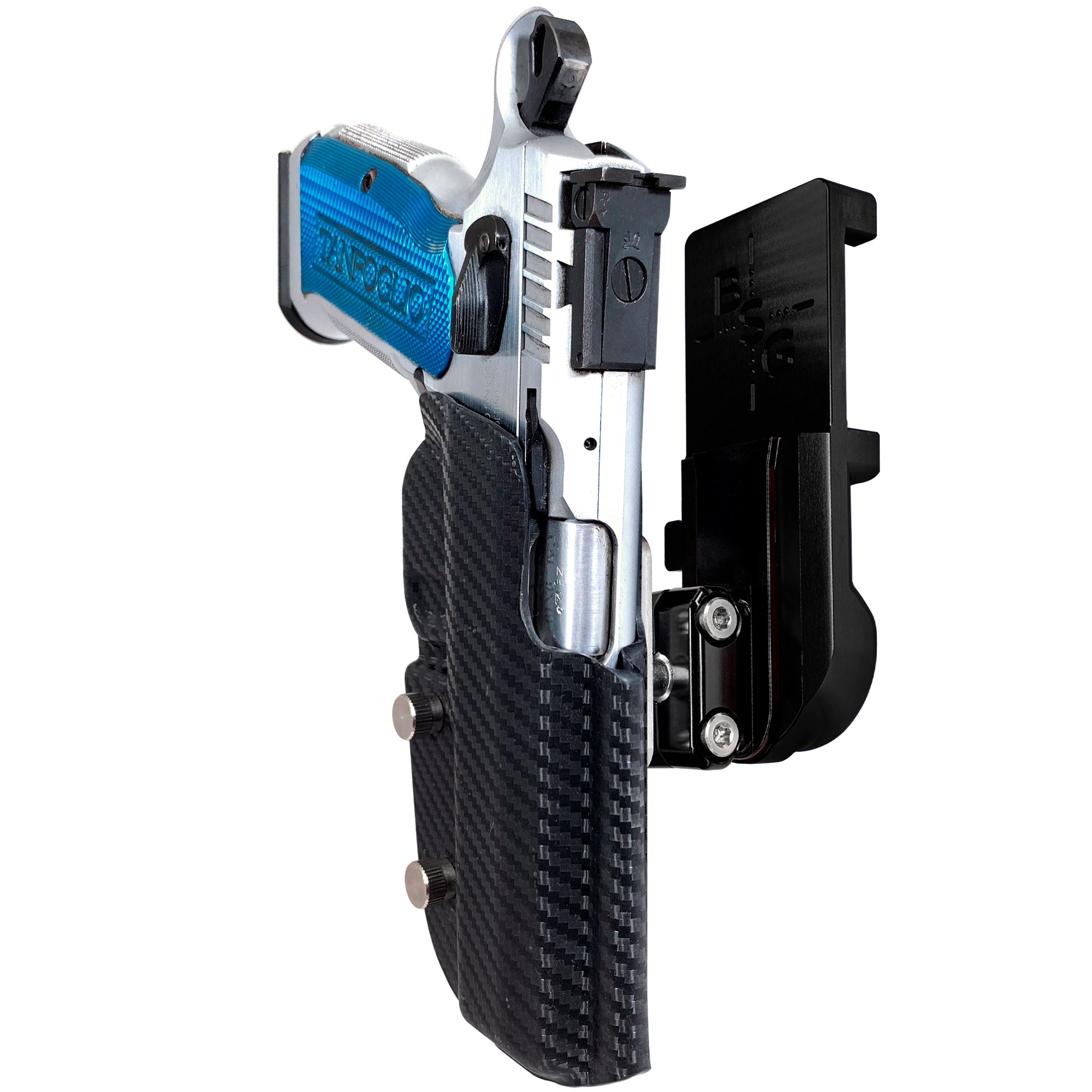 Tanfoglio Stock 2 IPSC/USPA Quick Mount Ball Joint Holster with Black Belt Attachment, Carbon Fiber Holster Shell