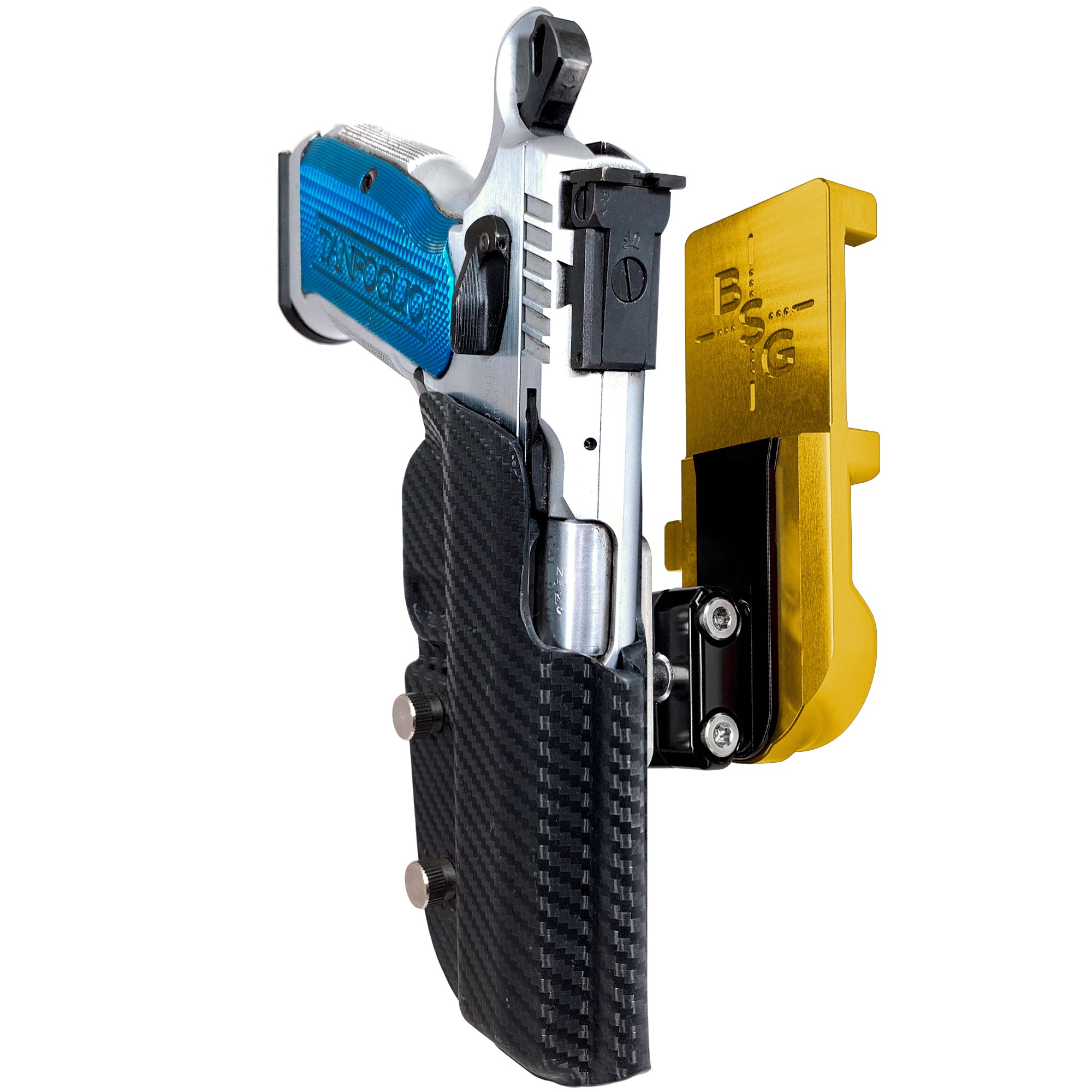 Tanfoglio Stock 2 IPSC/USPA Quick Mount Ball Joint Holster with 24K Gold Belt Attachment, Carbon Fiber Holster Shell