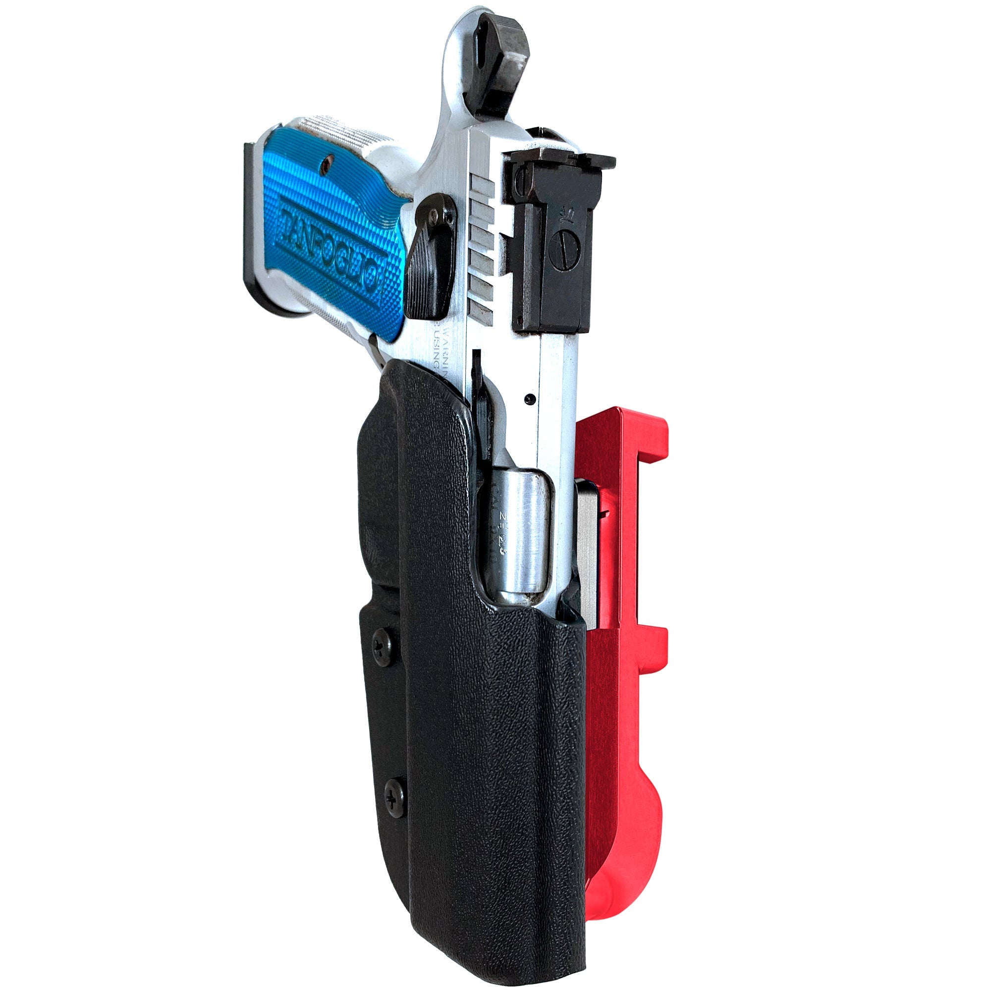 Tanfoglio Stock 2 IDPA Quick Mount Holster with Red Belt Attachment, Black Holster Shell