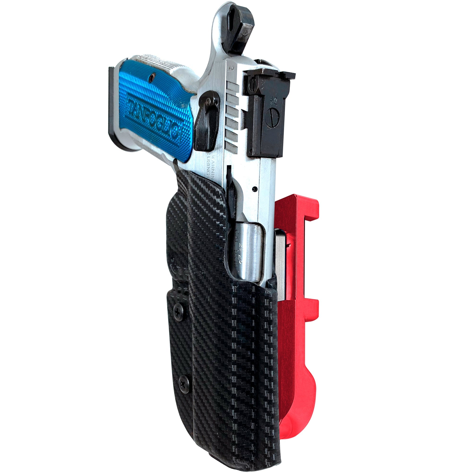 Tanfoglio Stock 2 IDPA Quick Mount Holster with Red Belt Attachment, Carbon Fiber Holster Shell