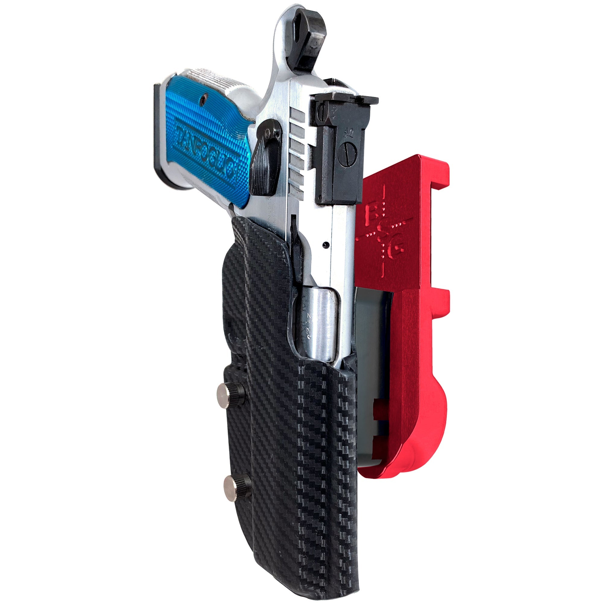 Tanfoglio Stock 2 IPSC/USPA Quick Mount Holster with Red Belt Attachment, Carbon Fiber Holster Shell
