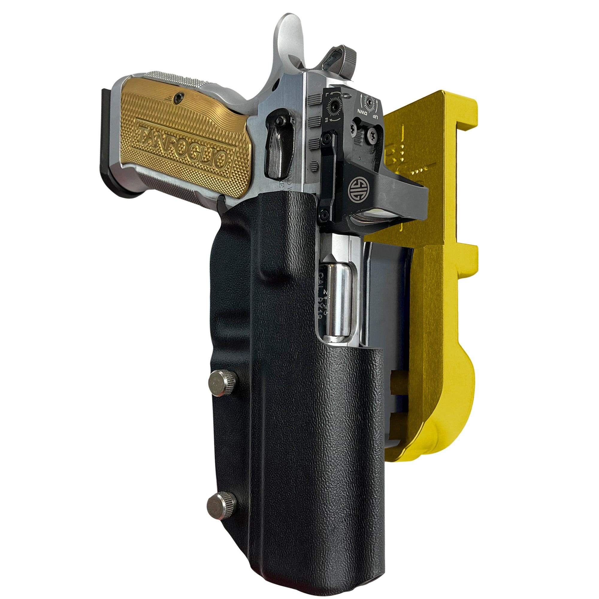 Tanfoglio Stock 3 IPSC/USPA Quick Mount Holster with 24K Gold Belt Attachment, Black Holster Shell