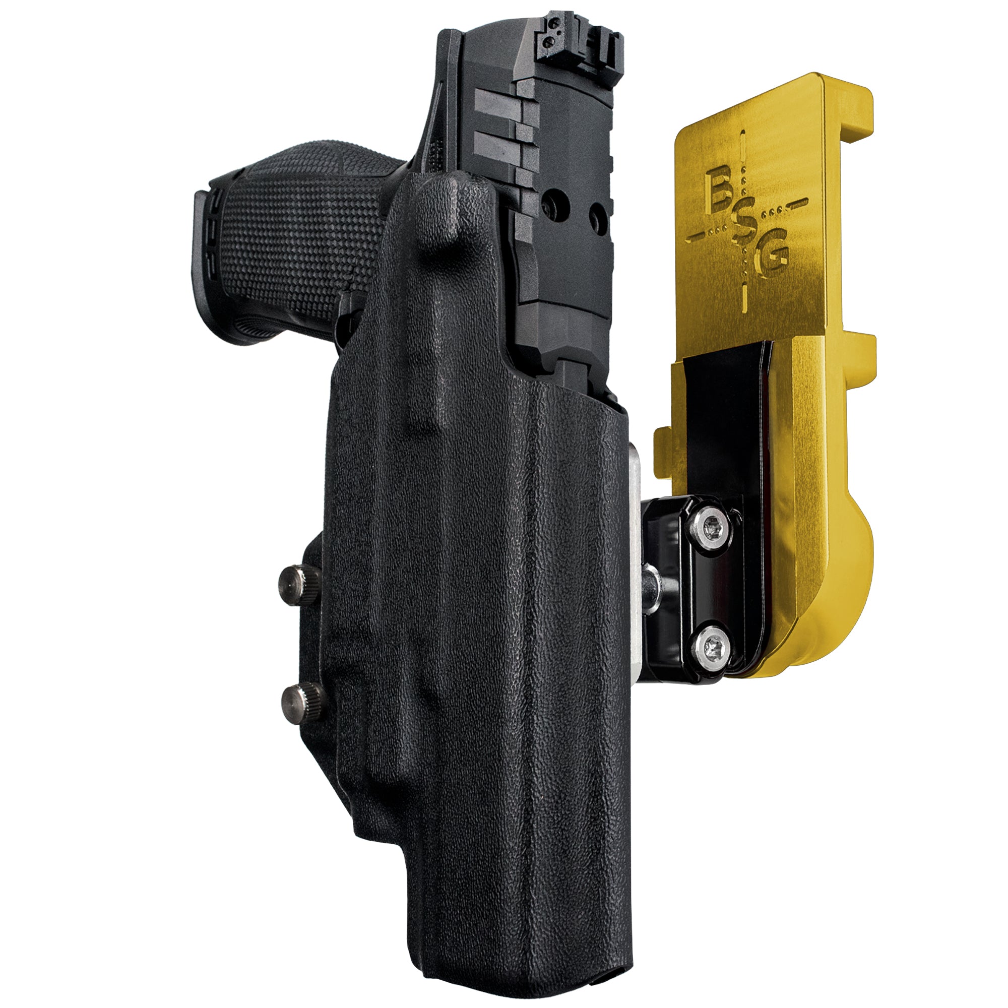 Walther PDP 5'' TLR-7/8 IPSC/USPA Quick Mount Ball Joint Holster with 24K Gold Belt Attachment, Black Holster Shell