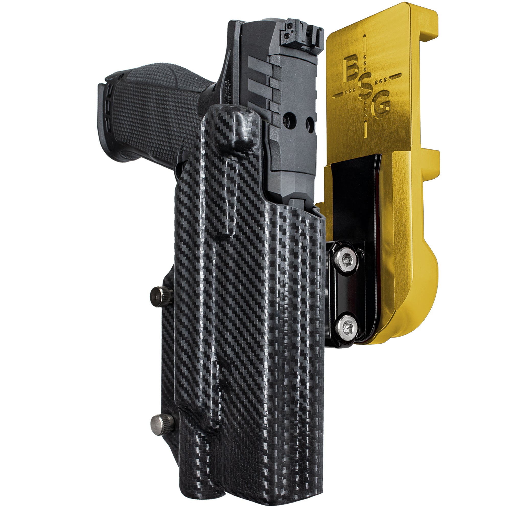 Walther PDP 5'' X300U-A IPSC/USPA Quick Mount Ball Joint Holster with 24K Gold Belt Attachment, Carbon Fiber Holster Shell