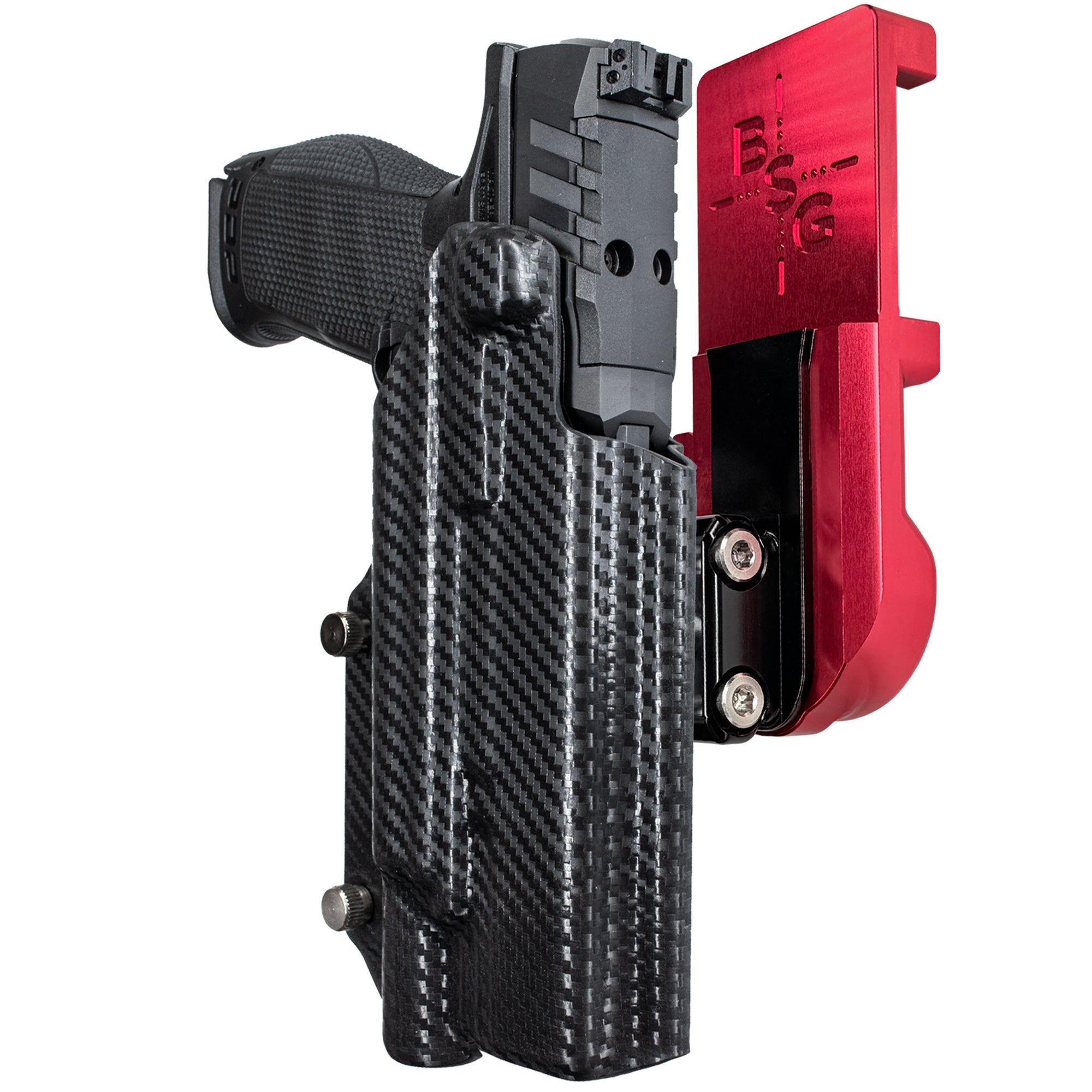 Walther PDP 5'' X300U-A IPSC/USPA Quick Mount Ball Joint Holster with Red Belt Attachment, Carbon Fiber Holster Shell