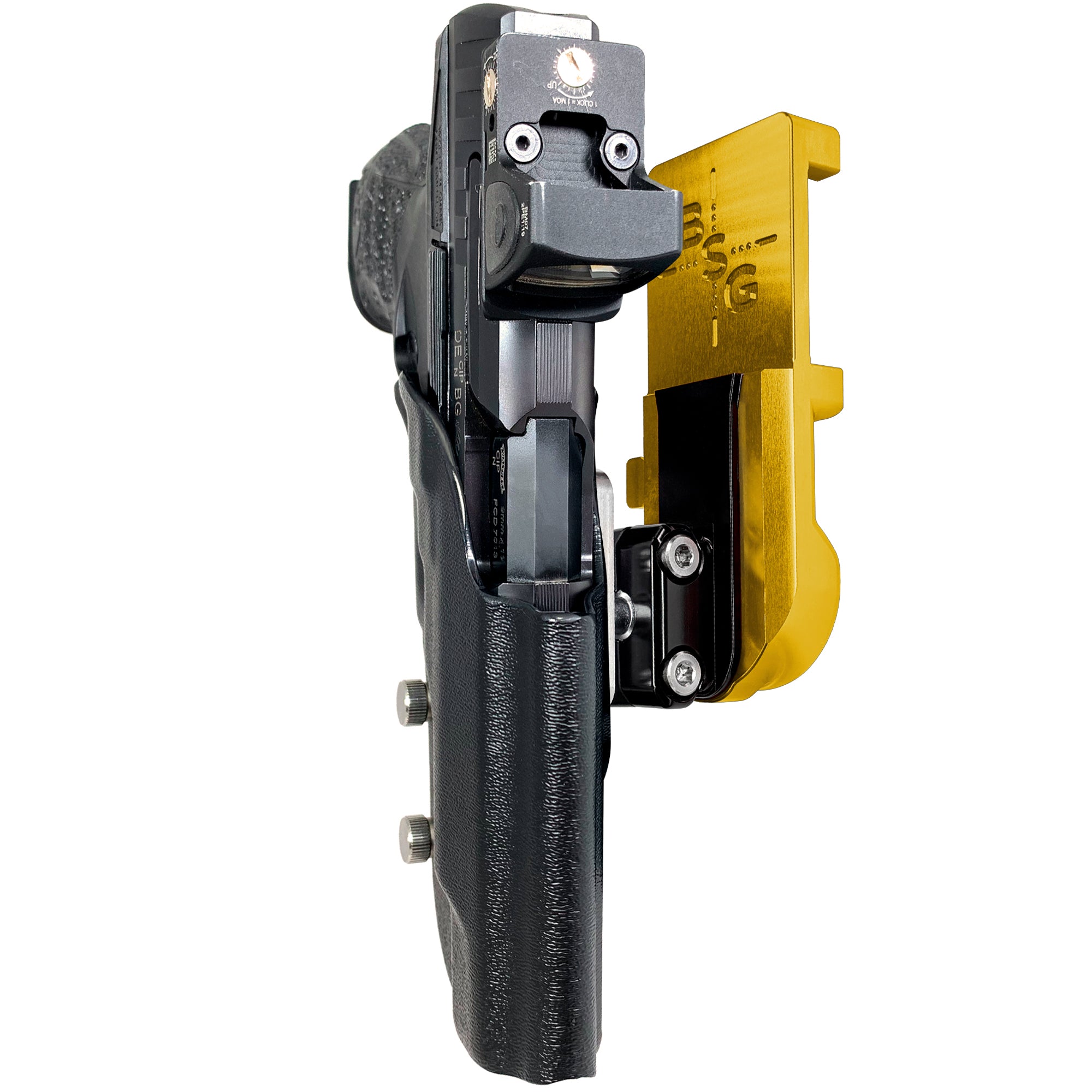 Walther Q5 Match Polymer IPSC/USPA Quick Mount Ball Joint Holster with 24K Gold Belt Attachment, Black Holster Shell