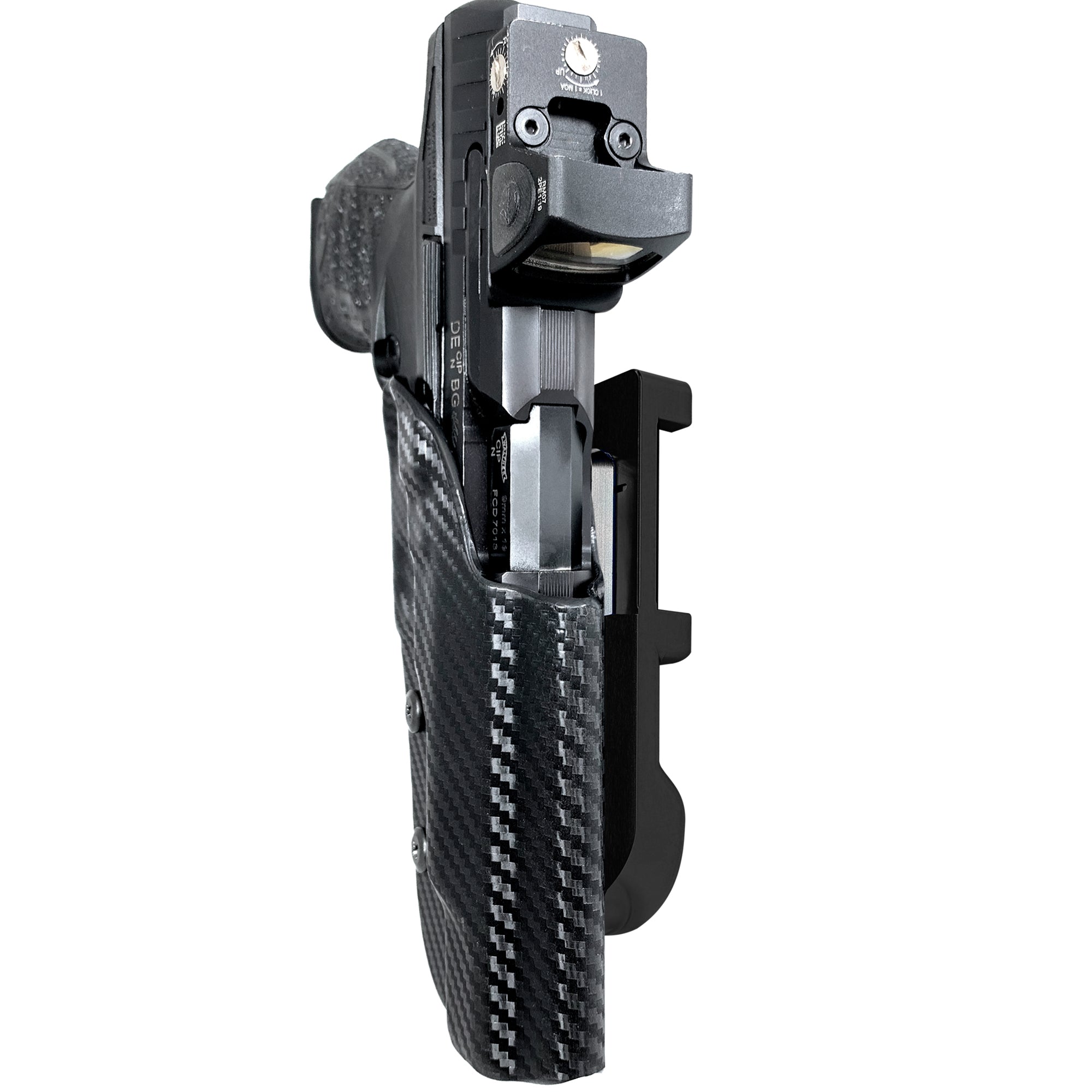 Walther Q5 Match Polymer IDPA Quick Mount Holster with Black Belt Attachment, Carbon Fiber Holster Shell