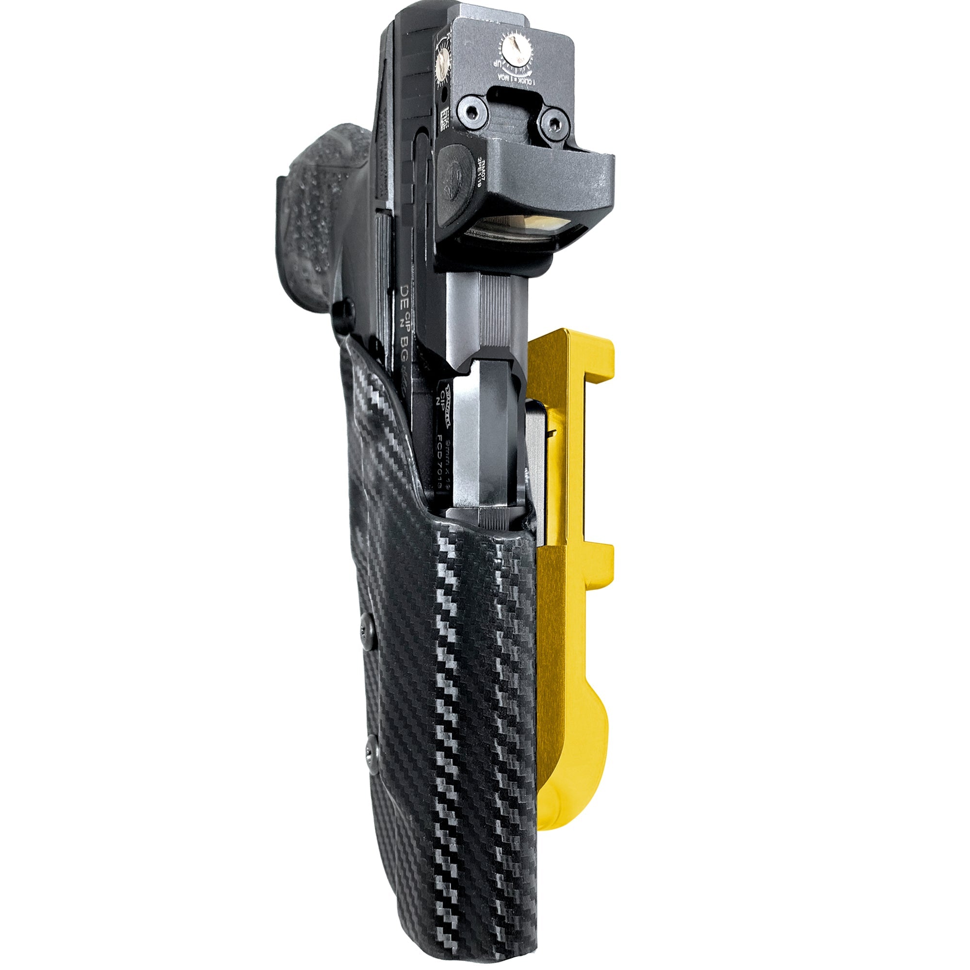 Walther Q5 Match Polymer IDPA Quick Mount Holster with 24K Gold Belt Attachment, Carbon Fiber Holster Shell