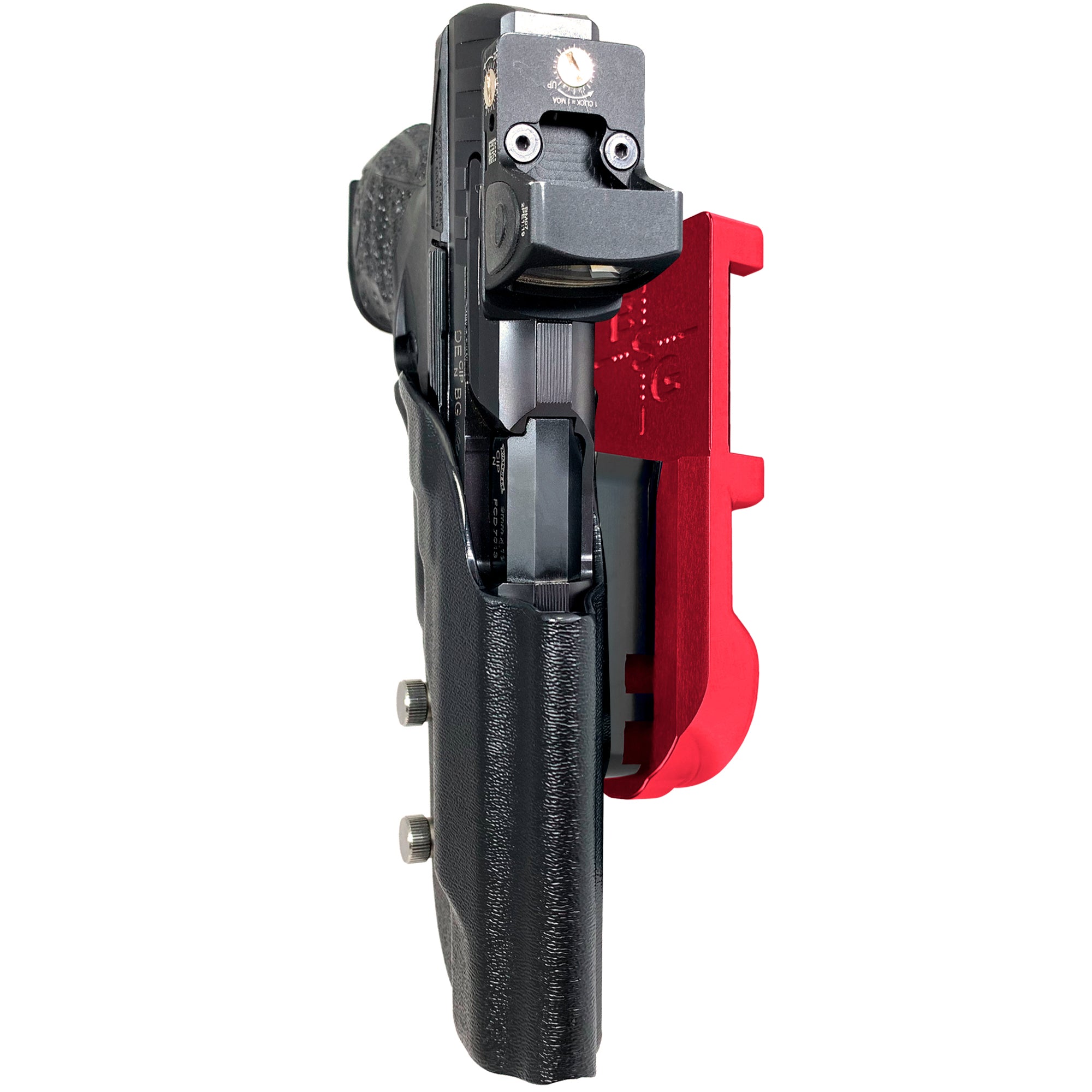 Walther Q5 Match Polymer IPSC/USPA Quick Mount Holster with Red Belt Attachment, Black Holster Shell