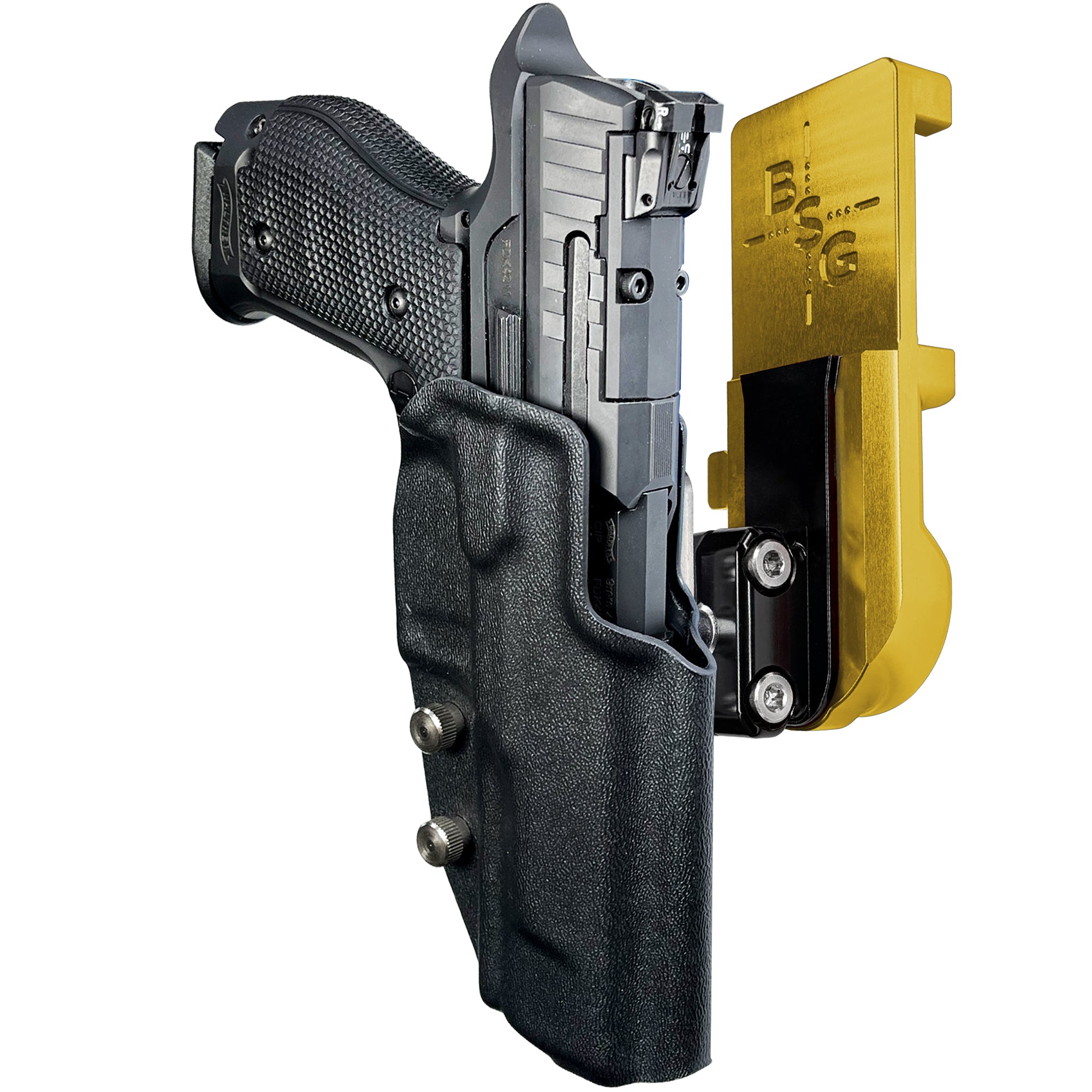 Walther Q5 Match SF IPSC/USPA Quick Mount Ball Joint Holster with 24K Gold Belt Attachment, Black Holster Shell