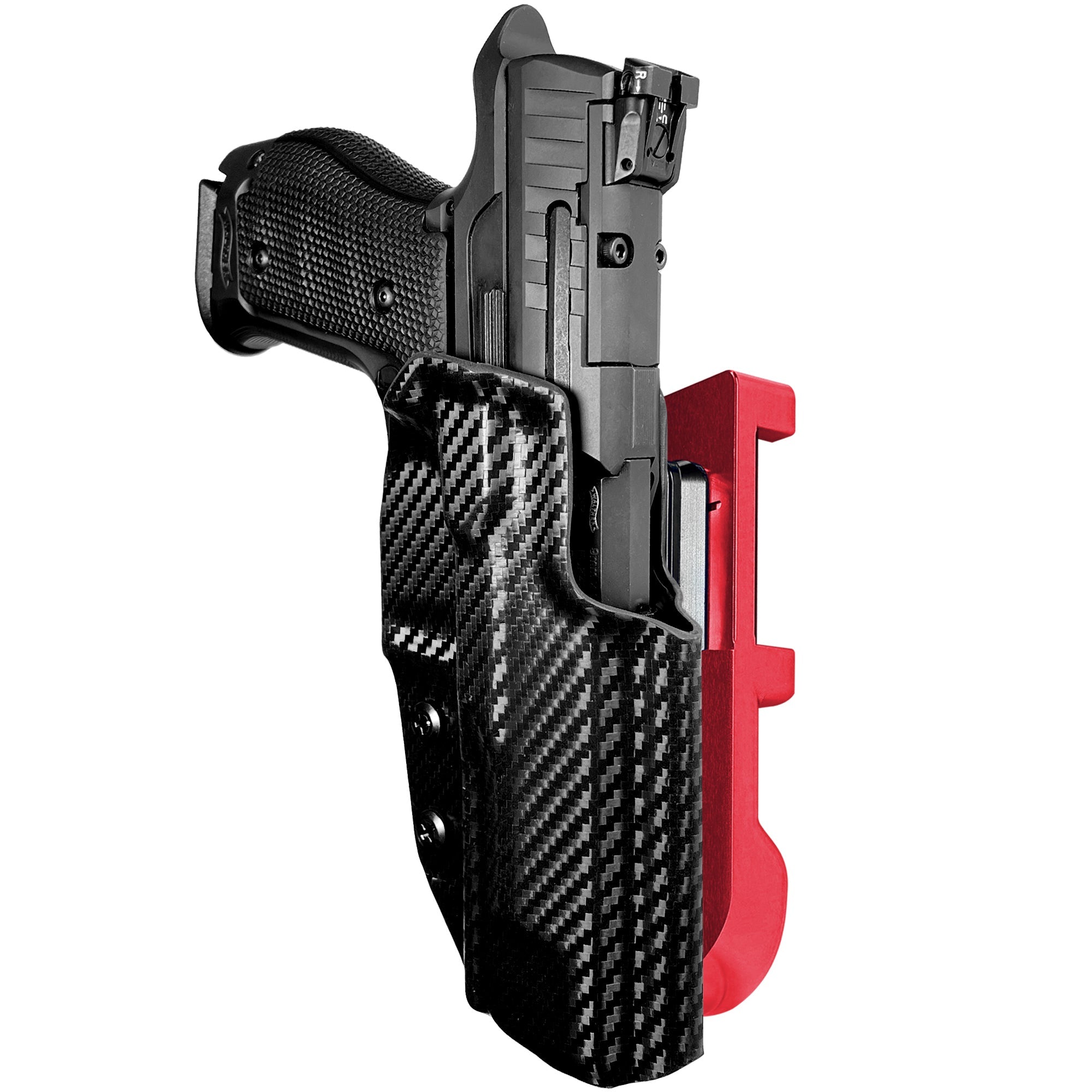 Walther Q5 Match SF IDPA Quick Mount Holster with Red Belt Attachment, Carbon Fiber Holster Shell