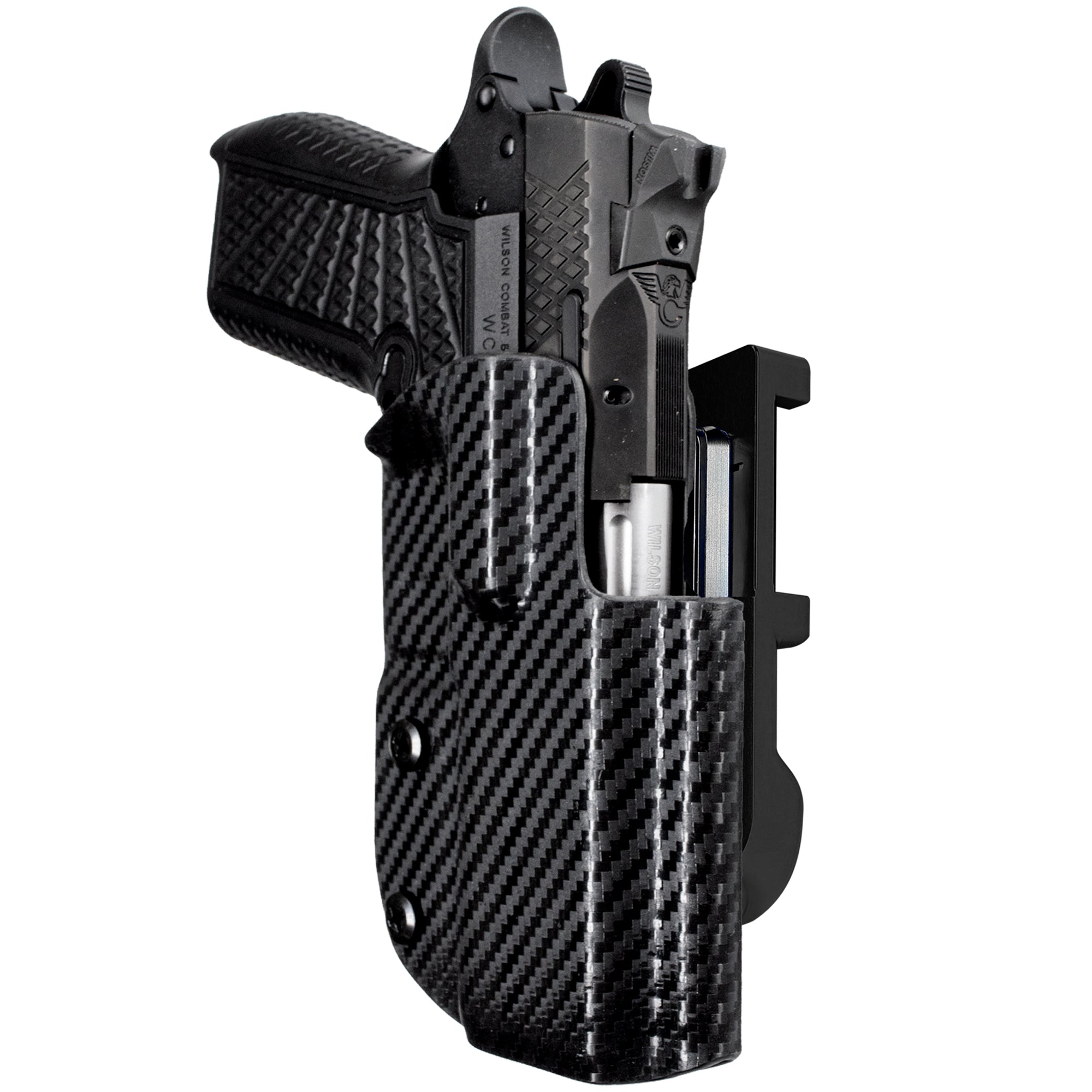 Wilson C. SFX9 4in IDPA Quick Mount Holster with Black Belt Attachment, Carbon Fiber Holster Shell