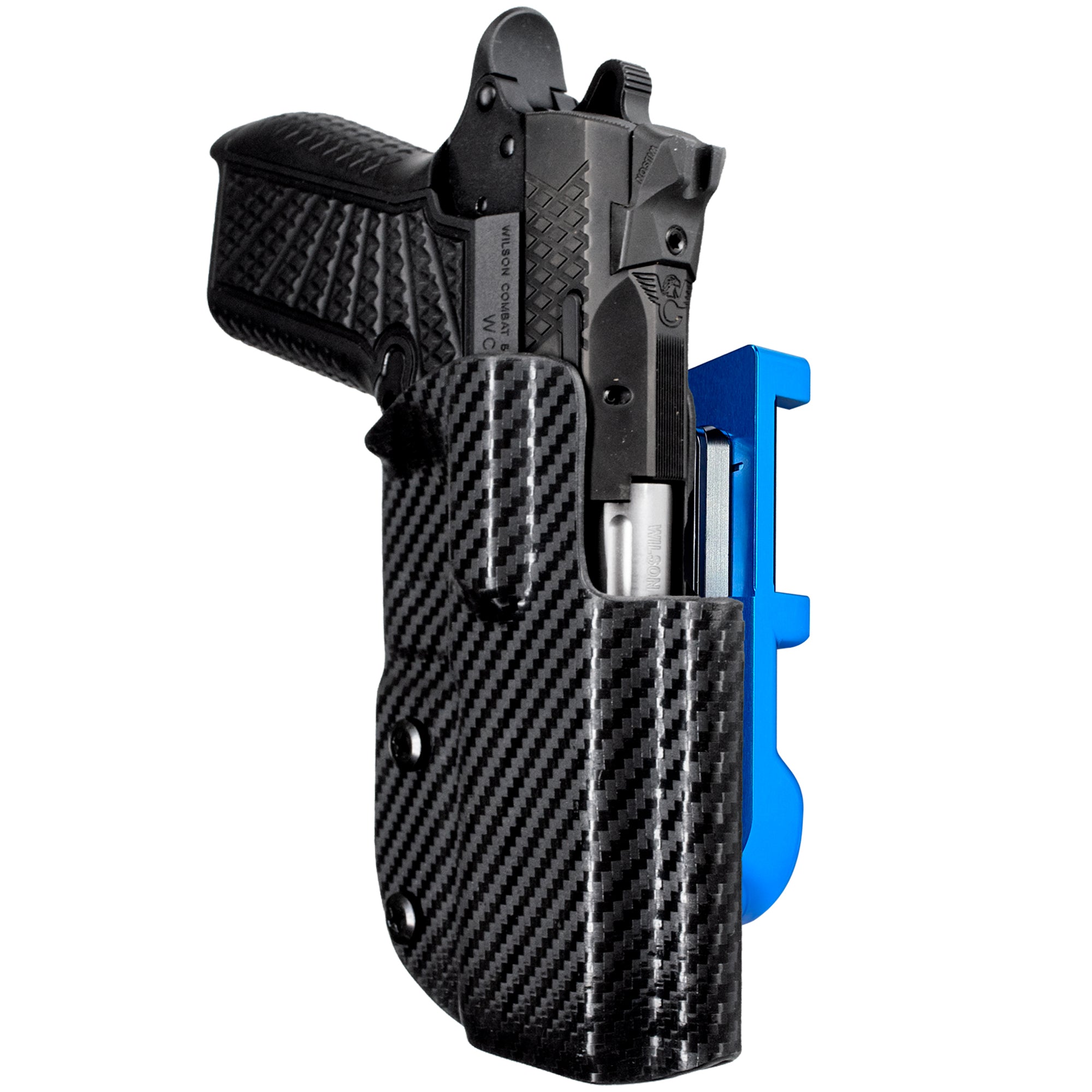 Wilson C. SFX9 4in IDPA Quick Mount Holster with Blue Belt Attachment, Carbon Fiber Holster Shell
